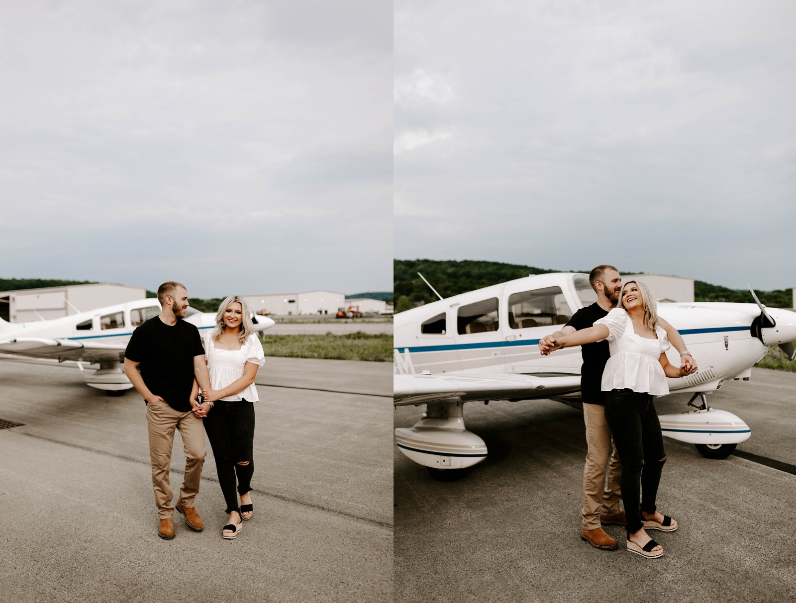 Pittsburgh engagement photo locations; airstrip; airplane photos