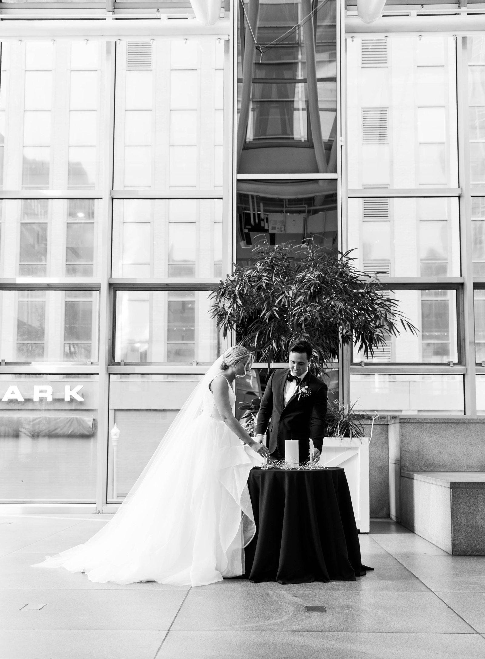 Wintergarden at PPG Place Wedding Venue; Black and white wedding design