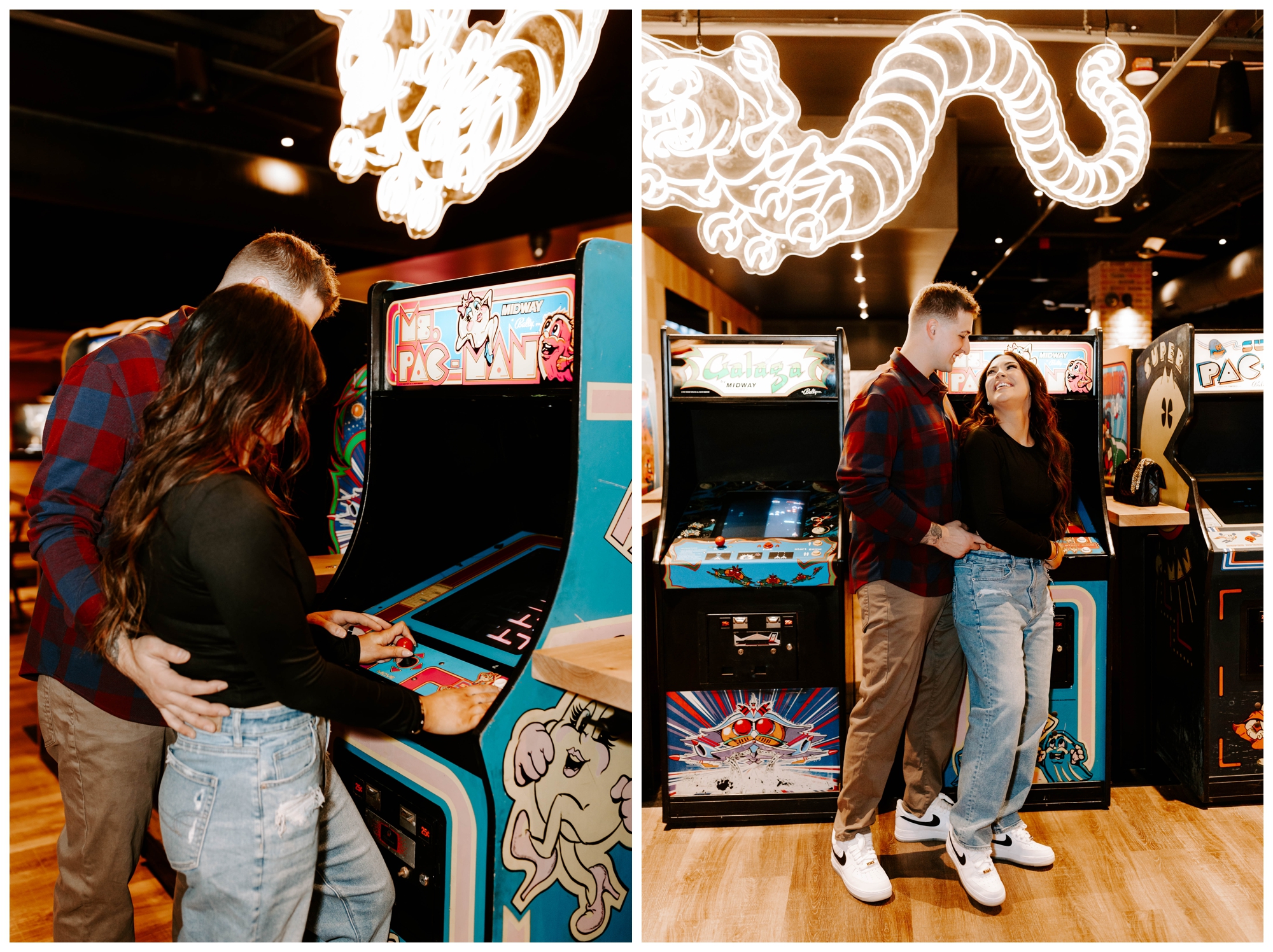 couples photos at Pittsburgh arcade