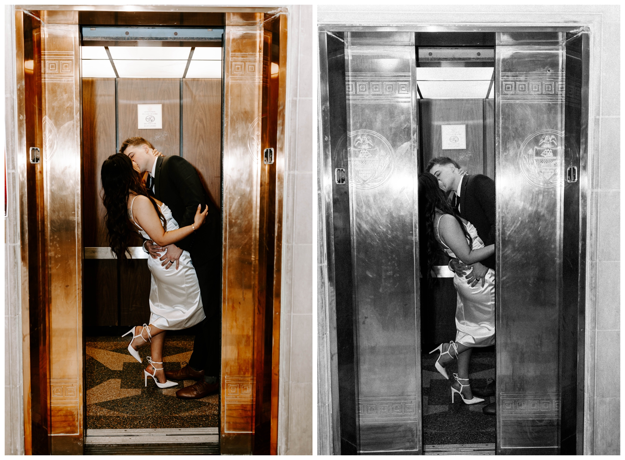 wedding photos at Allegheny County Courthouse Pittsburgh; elevator photos wedding