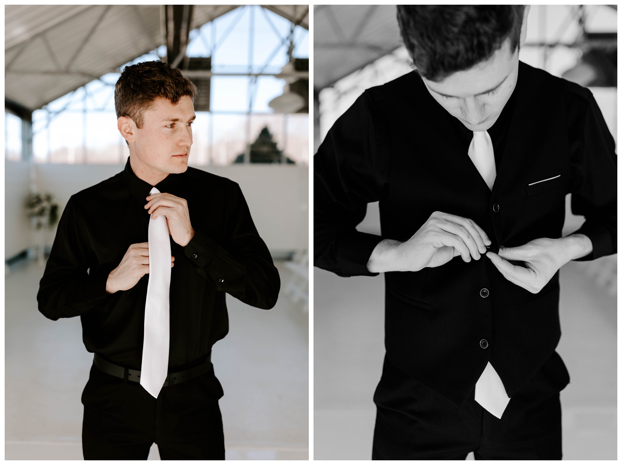 b&w wedding; black and white groom attire