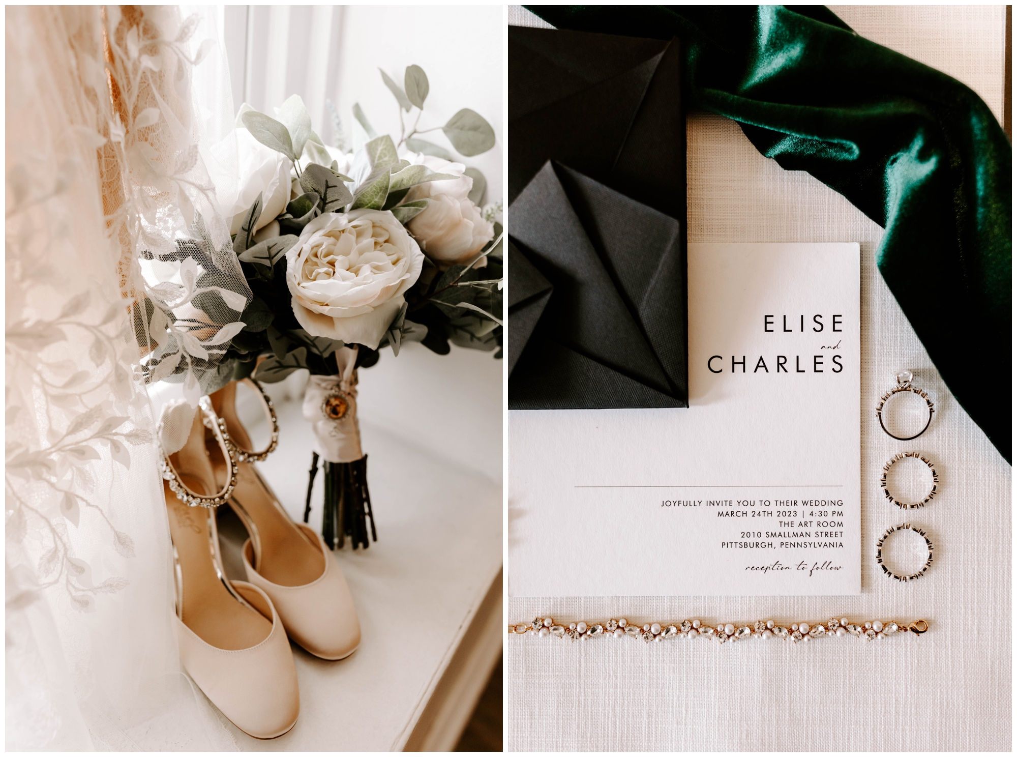 photos of wedding details; lay flat wedding photos; invitation suite