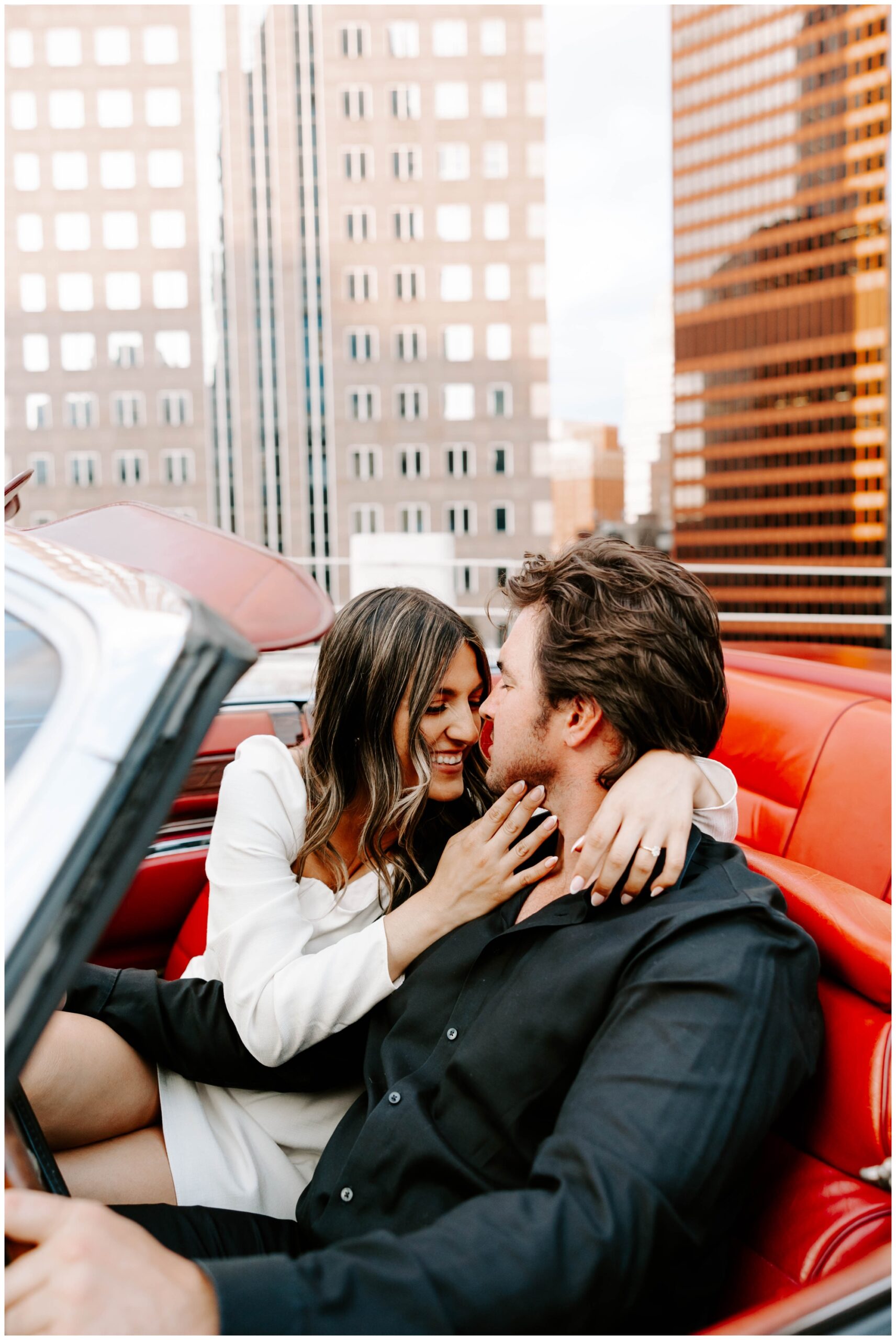 Pittsburgh rooftop engagement pictures; engagement photo ideas