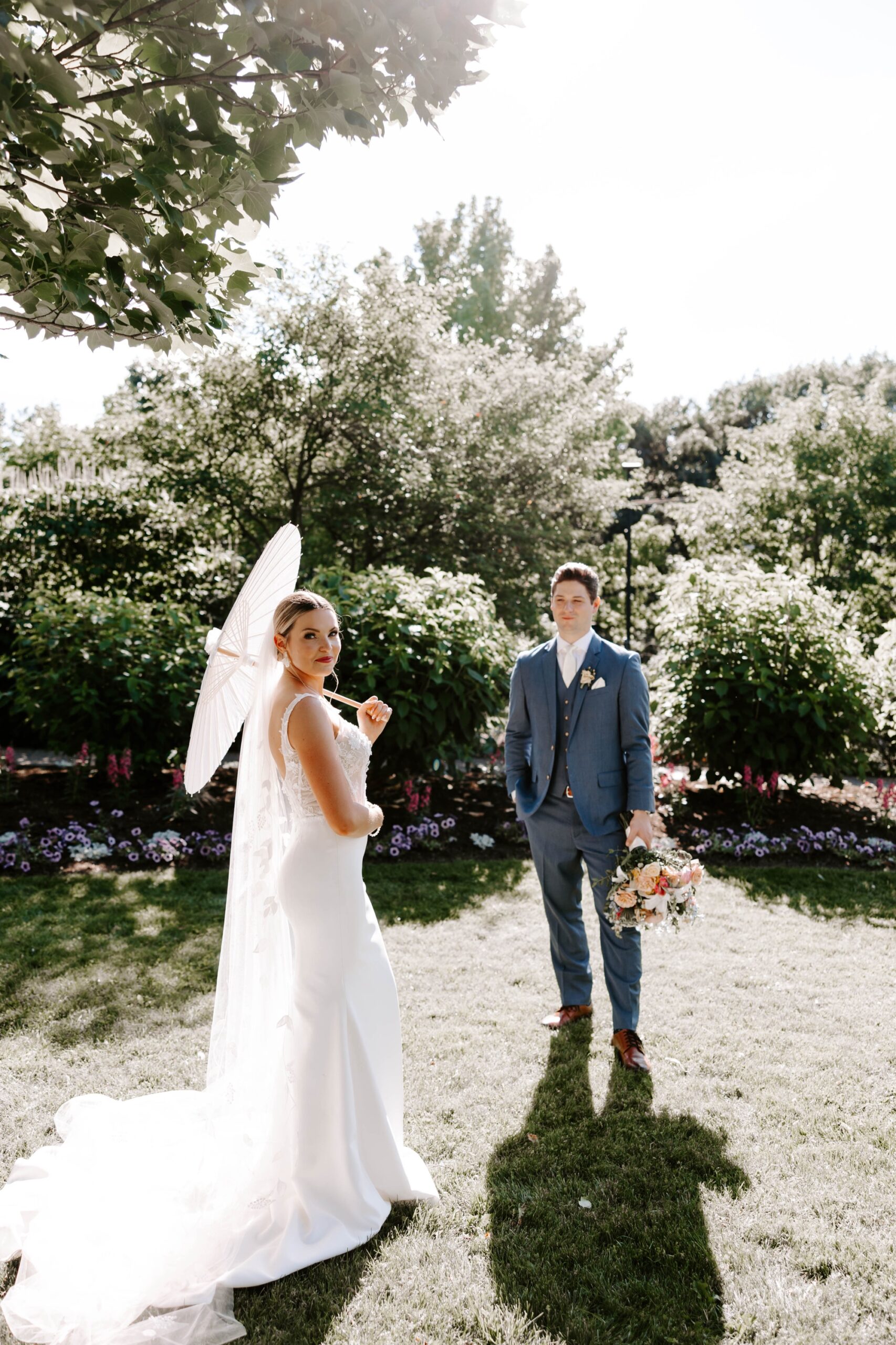 outdoor botanical wedding at Phipps Conservatory; bridal parasol pictures