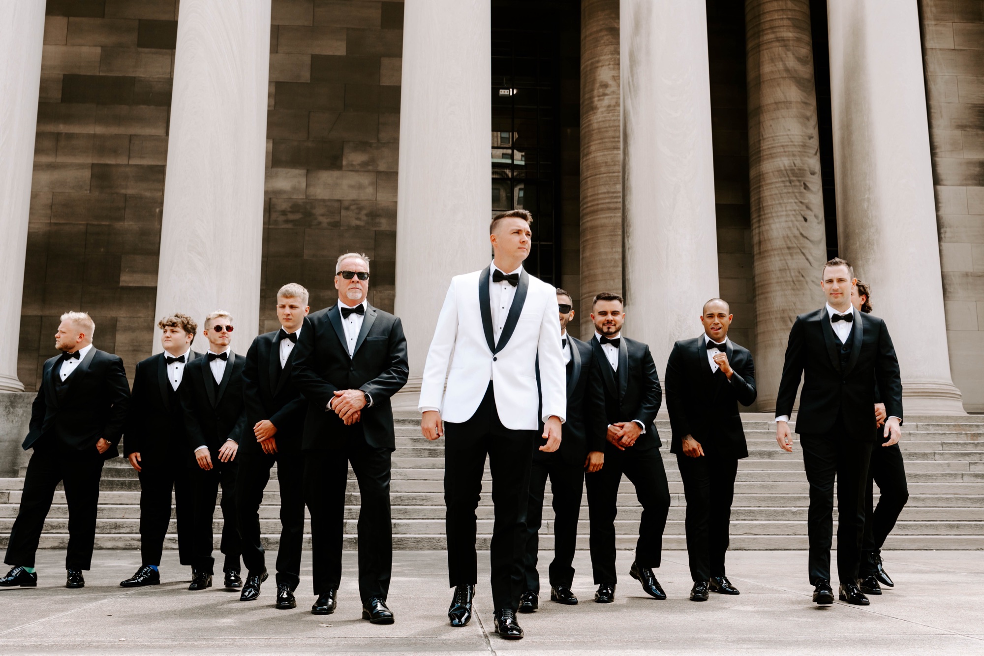 wedding party at Omni William Penn Hotel Pittsburgh; formal black and white wedding