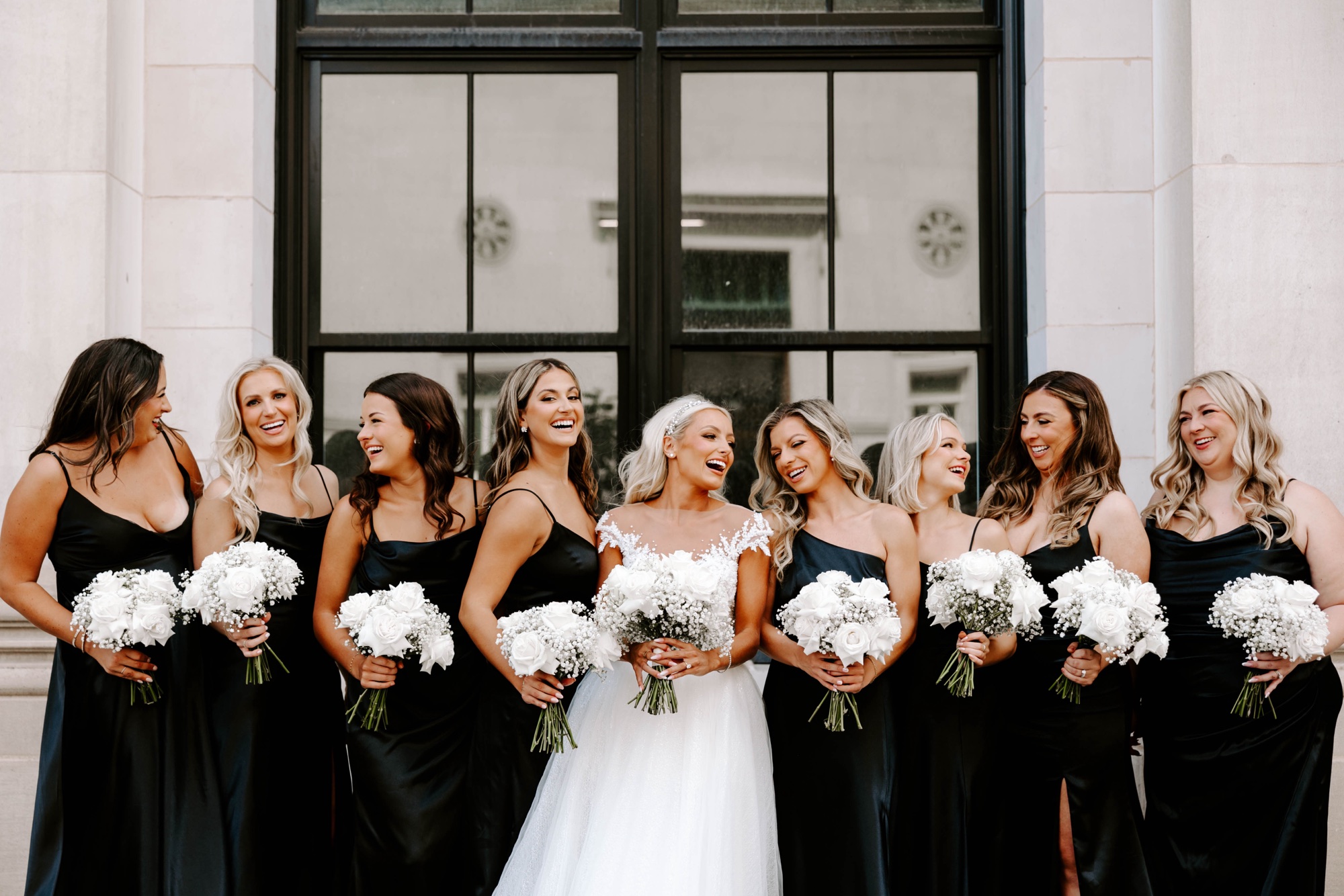 wedding party at Omni William Penn Hotel Pittsburgh; formal black and white wedding