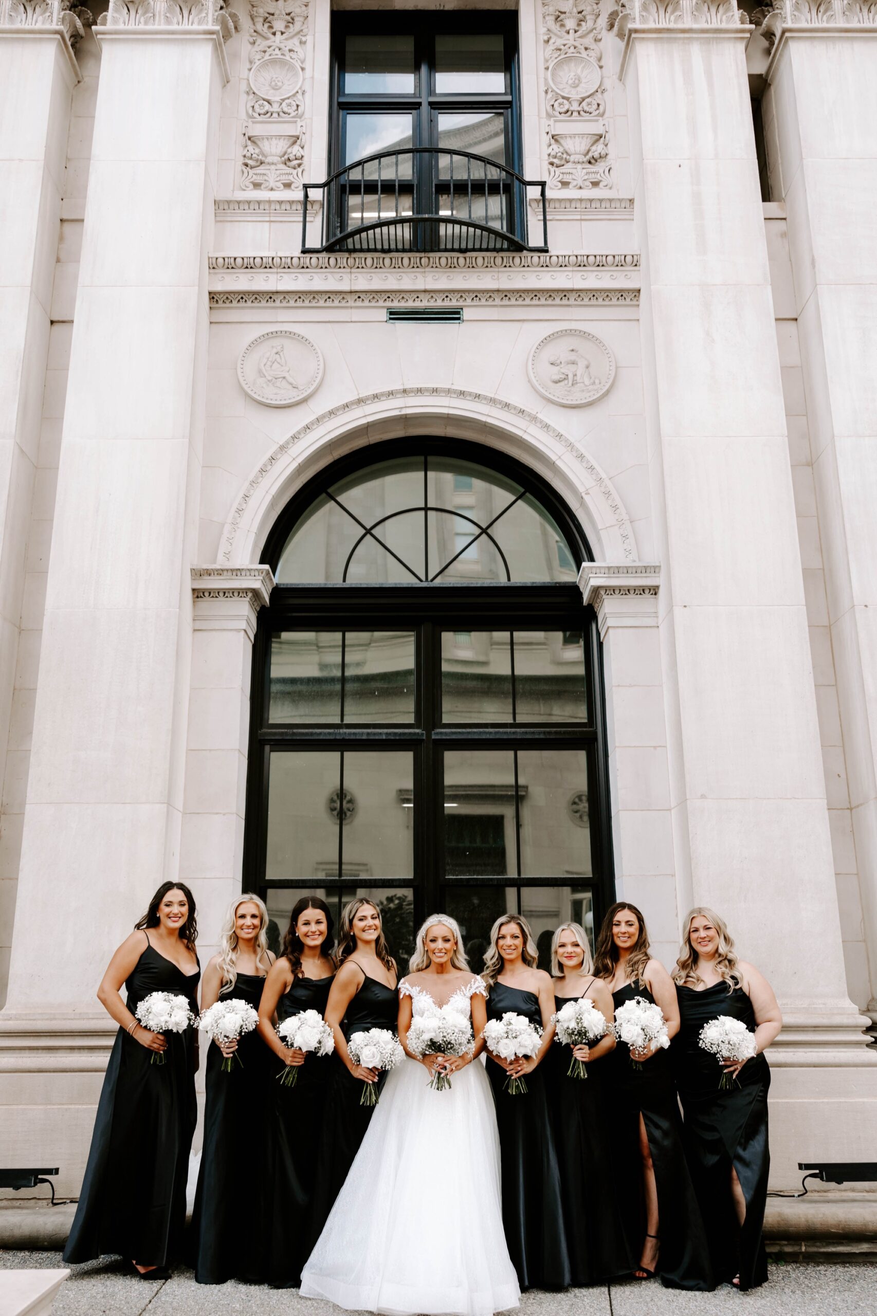 wedding party at Omni William Penn Hotel Pittsburgh; formal black and white wedding