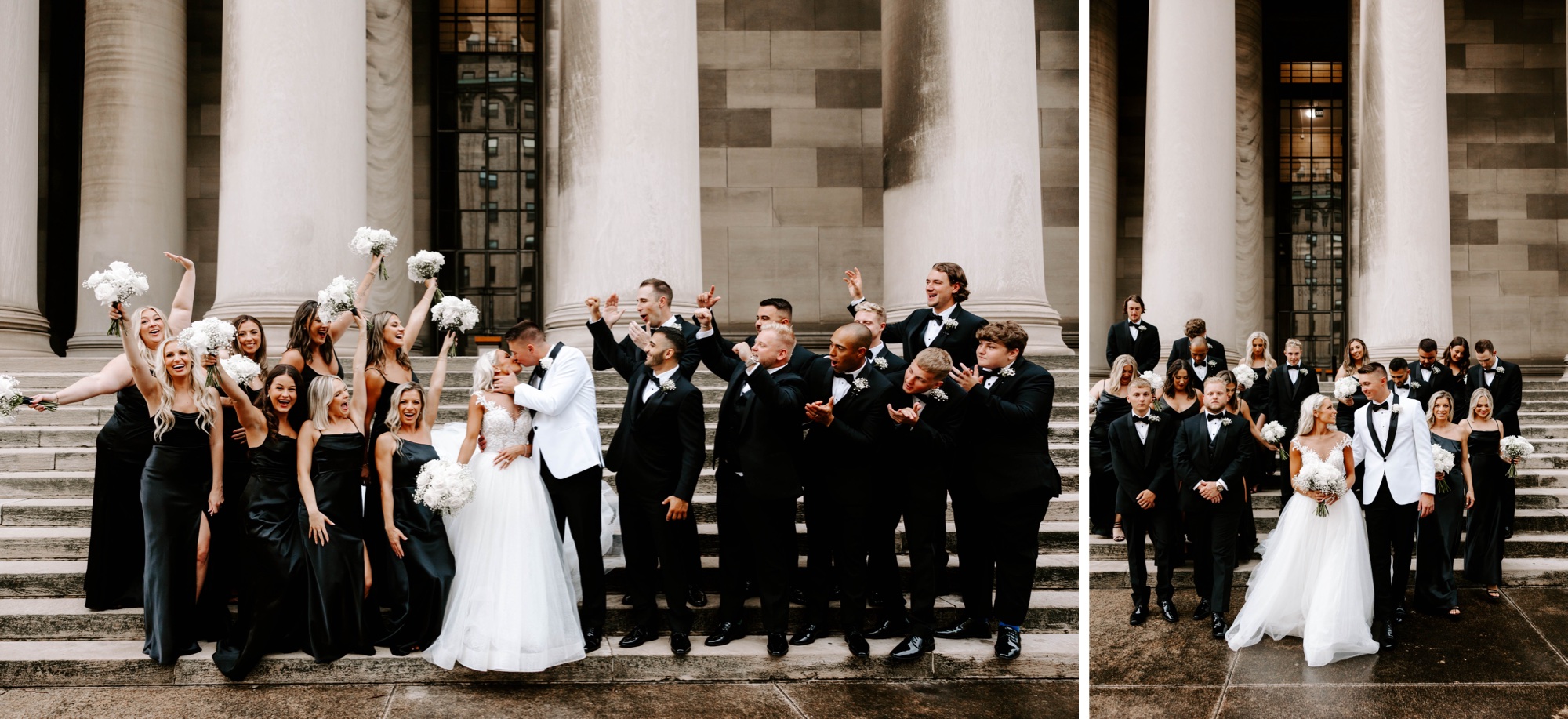 wedding party at Omni William Penn Hotel Pittsburgh; formal black and white wedding