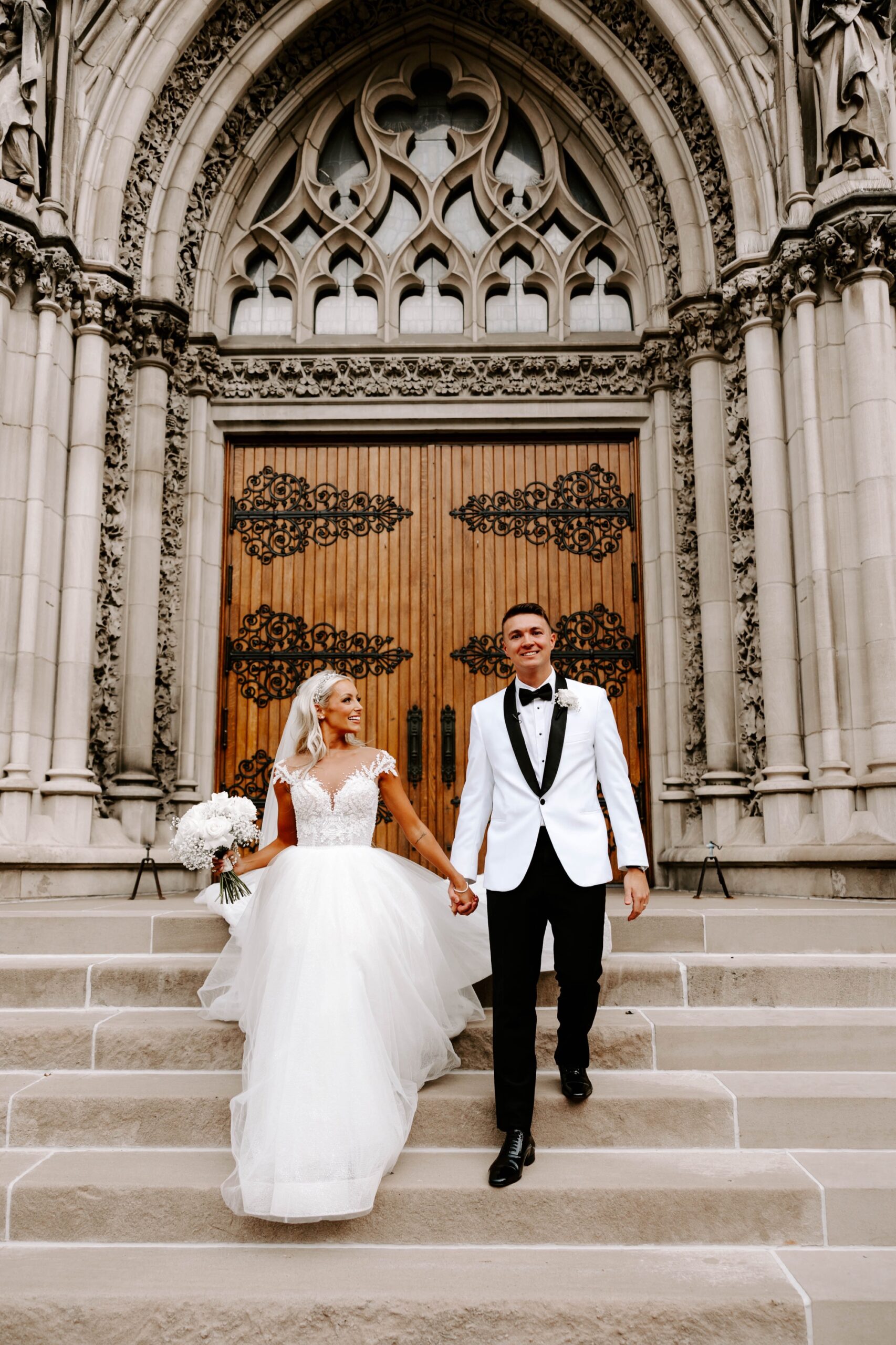 bride and groom at St. Paul Cathedral Pittsburgh