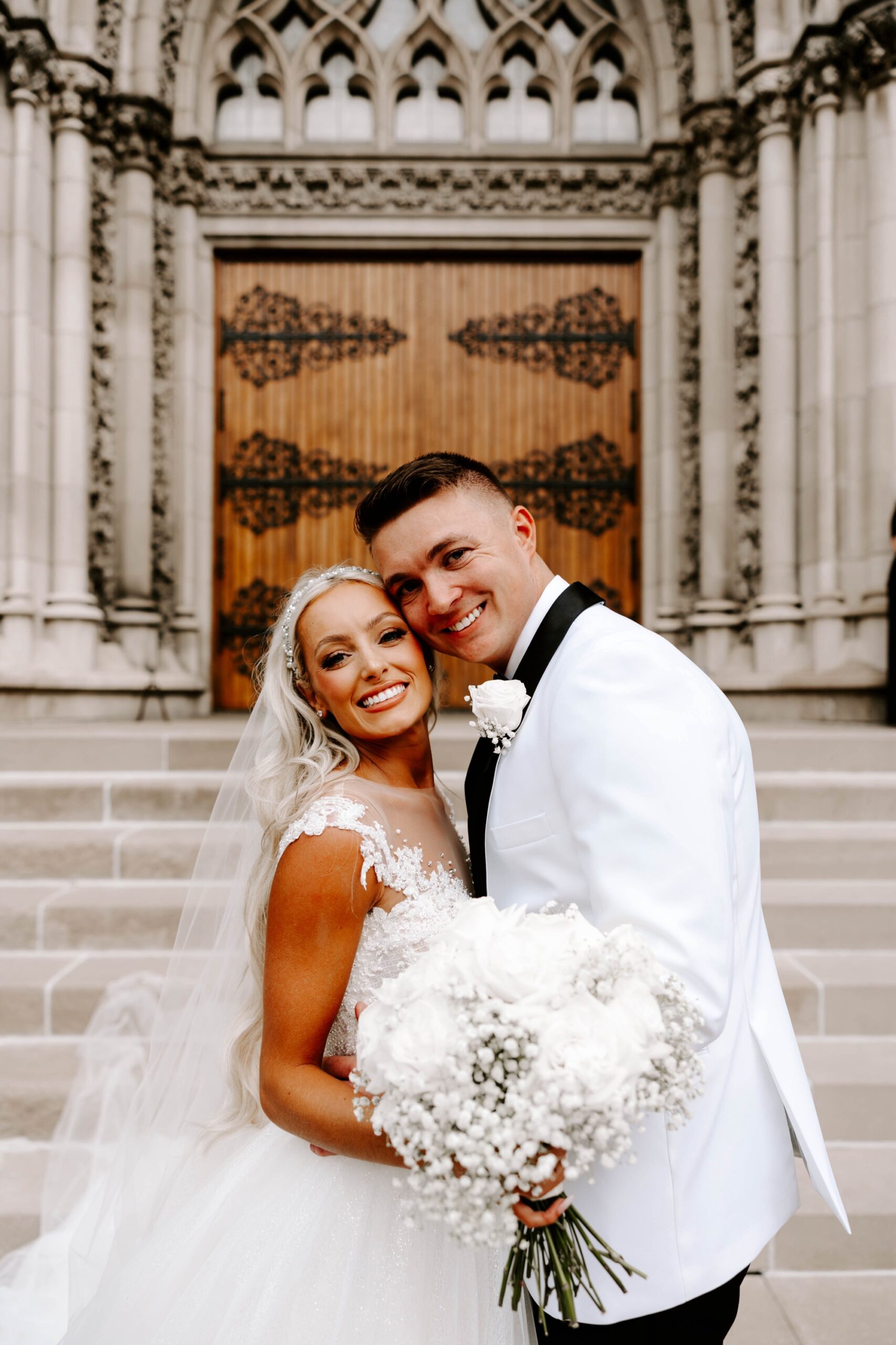 bride and groom at St. Paul Cathedral Pittsburgh