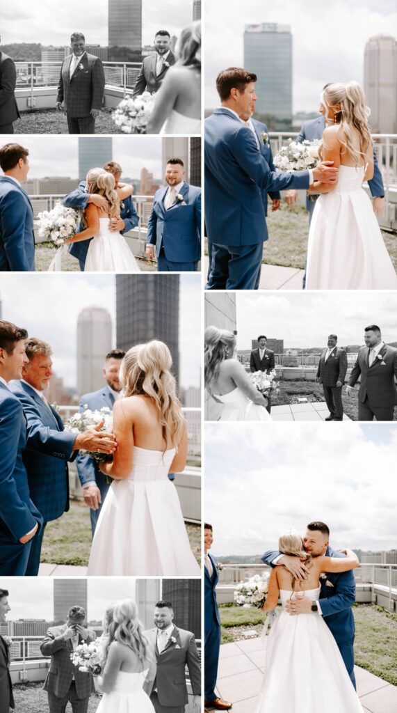 wedding first look with dad and brothers