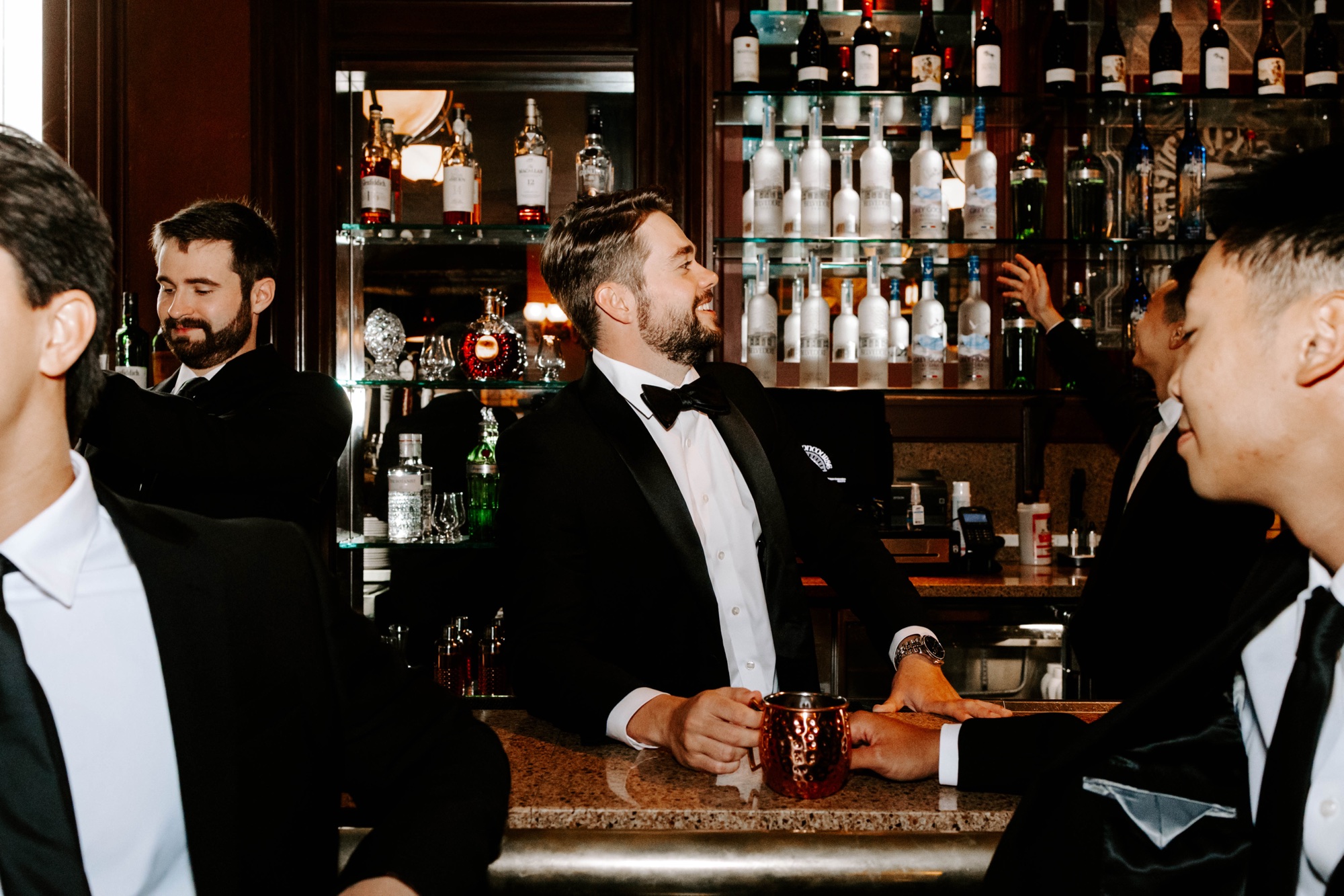 creative groomsmen and groom photos at the Gandy Dancer Saloon The Grand Concourse in Pittsburgh