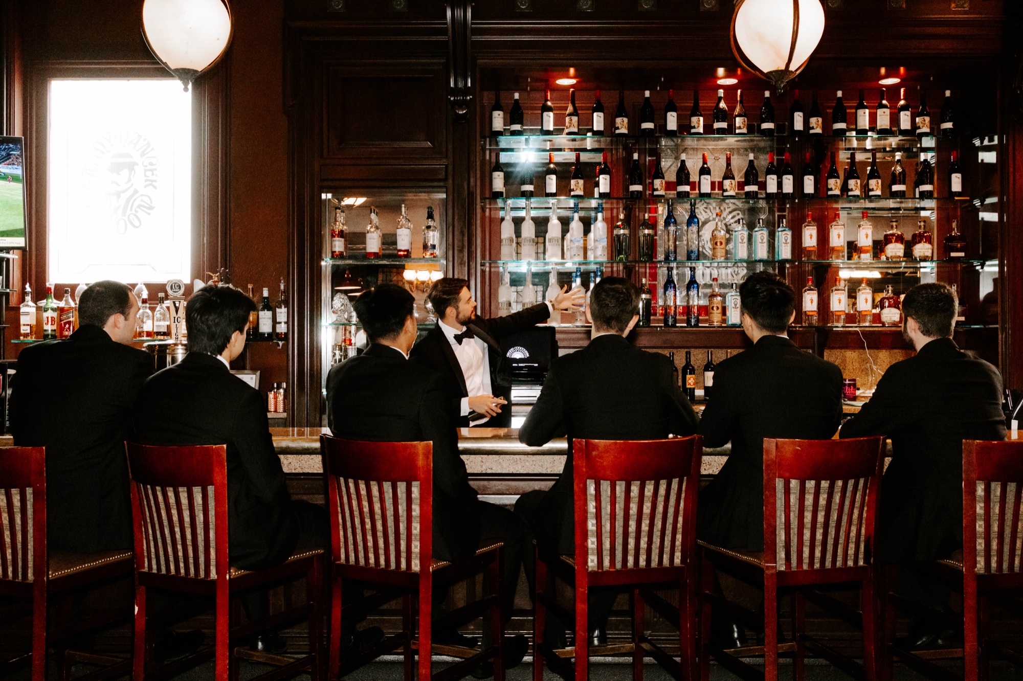 creative groomsmen and groom photos at the Gandy Dancer Saloon The Grand Concourse in Pittsburgh