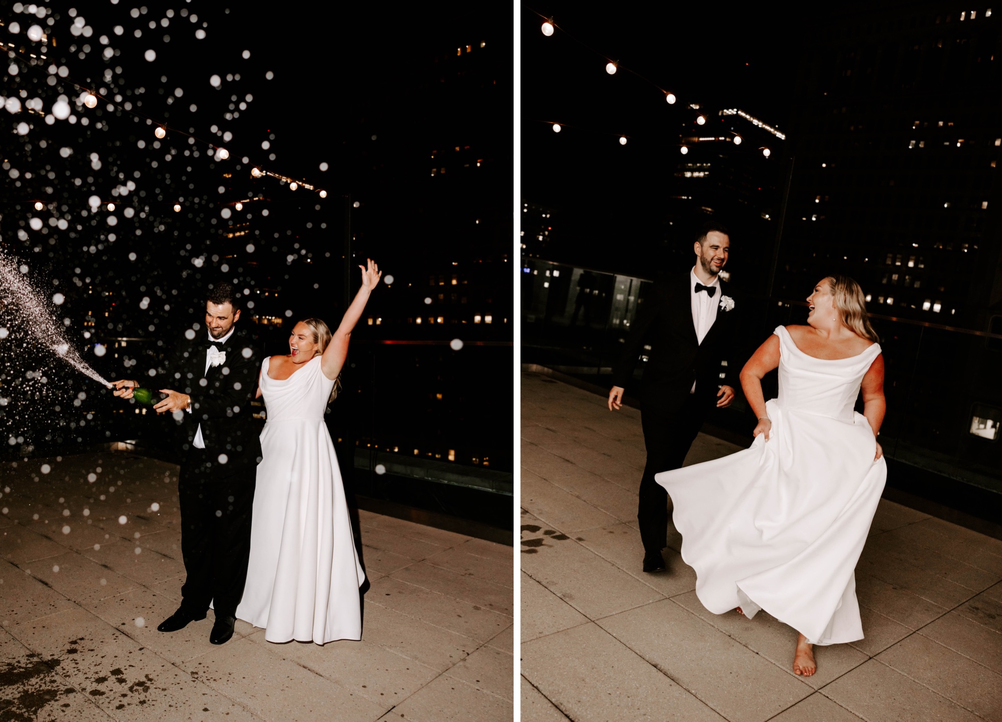 rooftop champagne pop for wedding