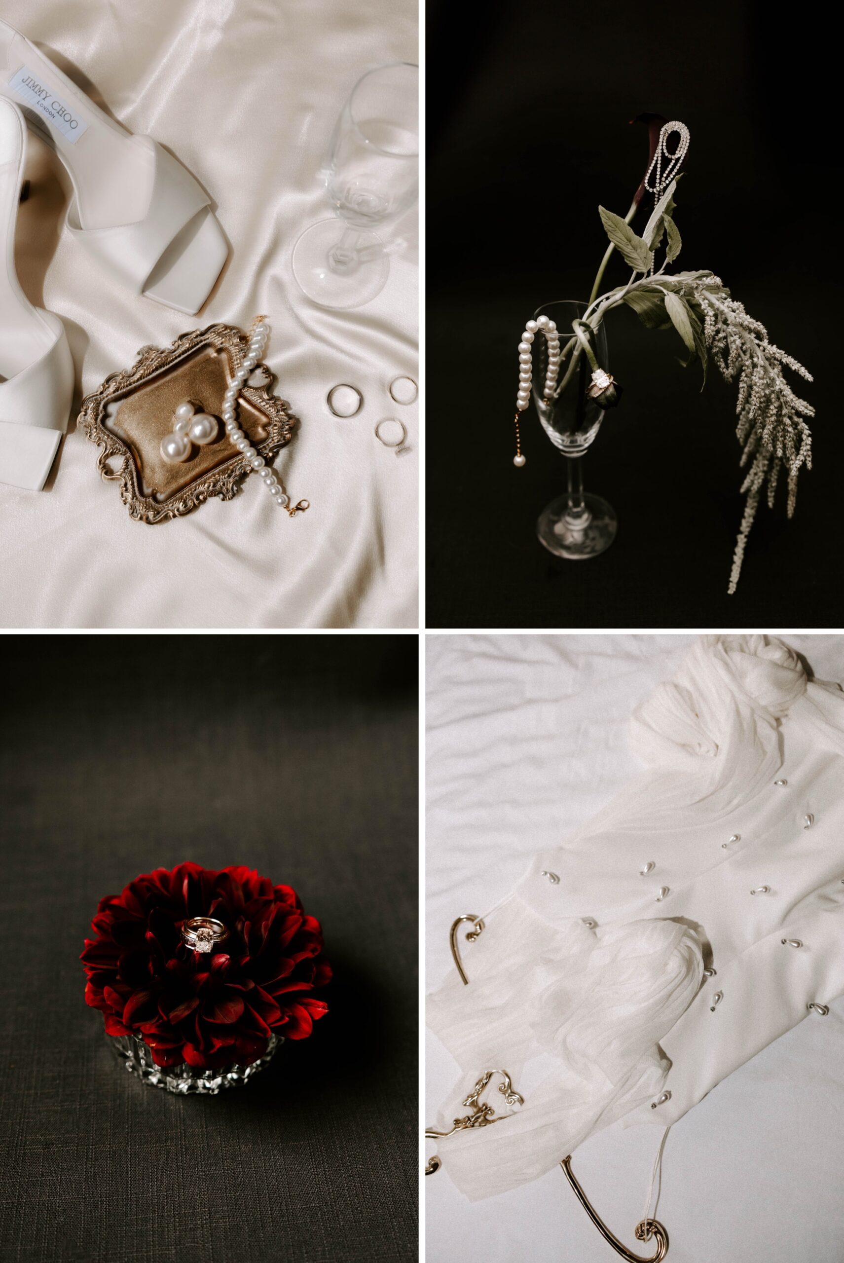 wedding detail shots; black, white, and red wedding