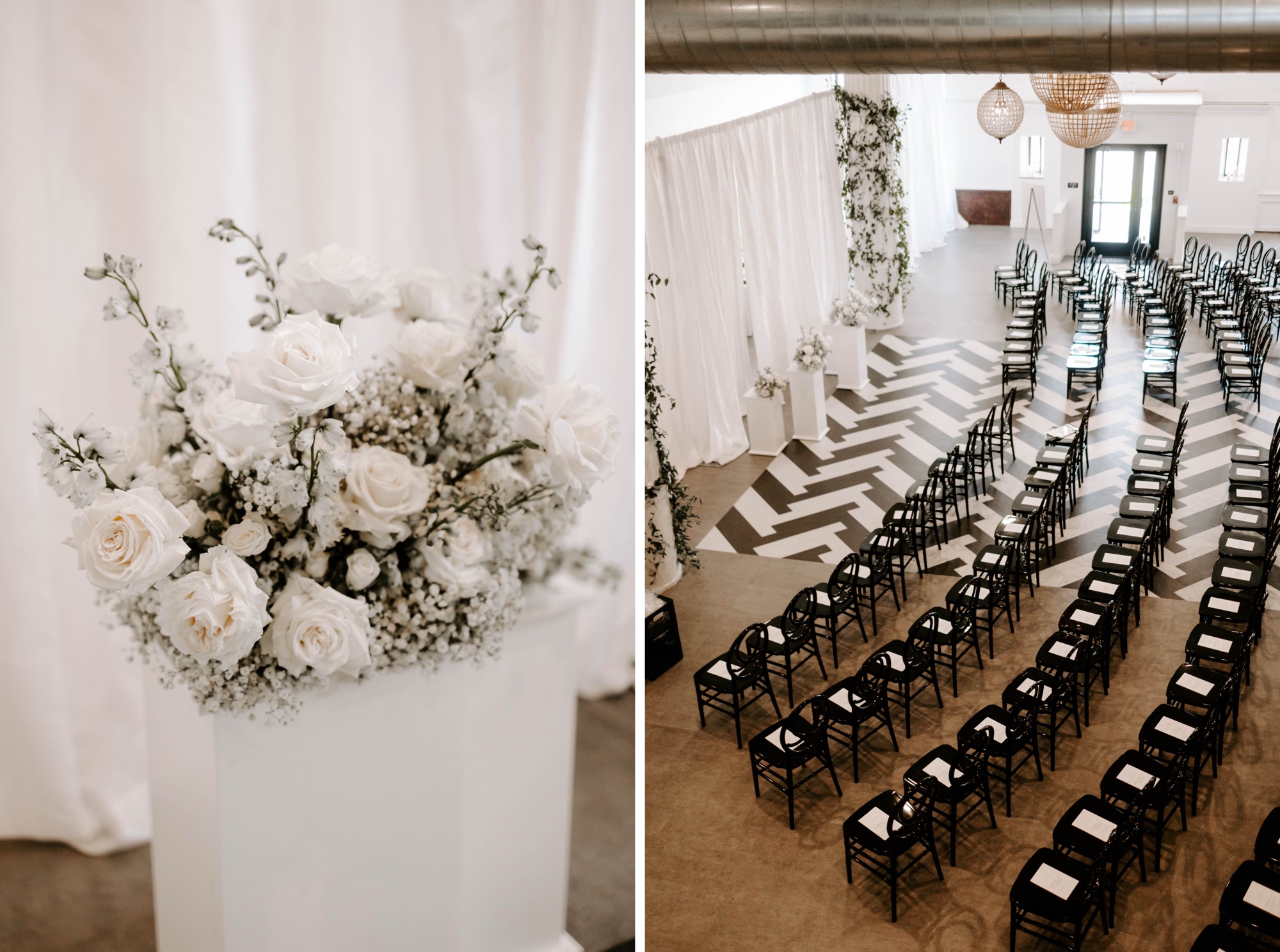 modern classic black and white wedding at the Franklin on Penn wedding and event venue in Pittsburgh
