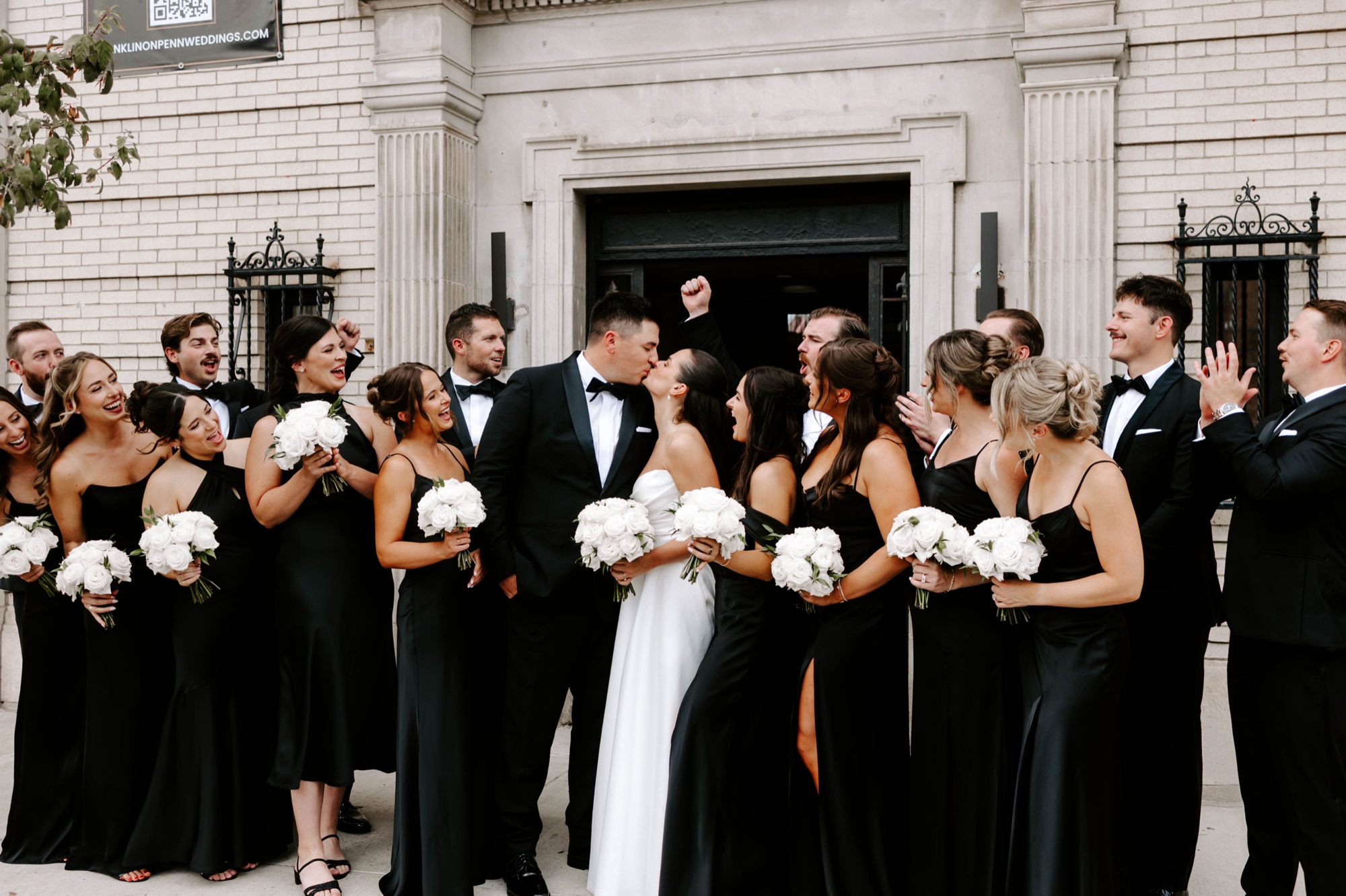 black and white wedding; modern classic wedding; wedding party portraits