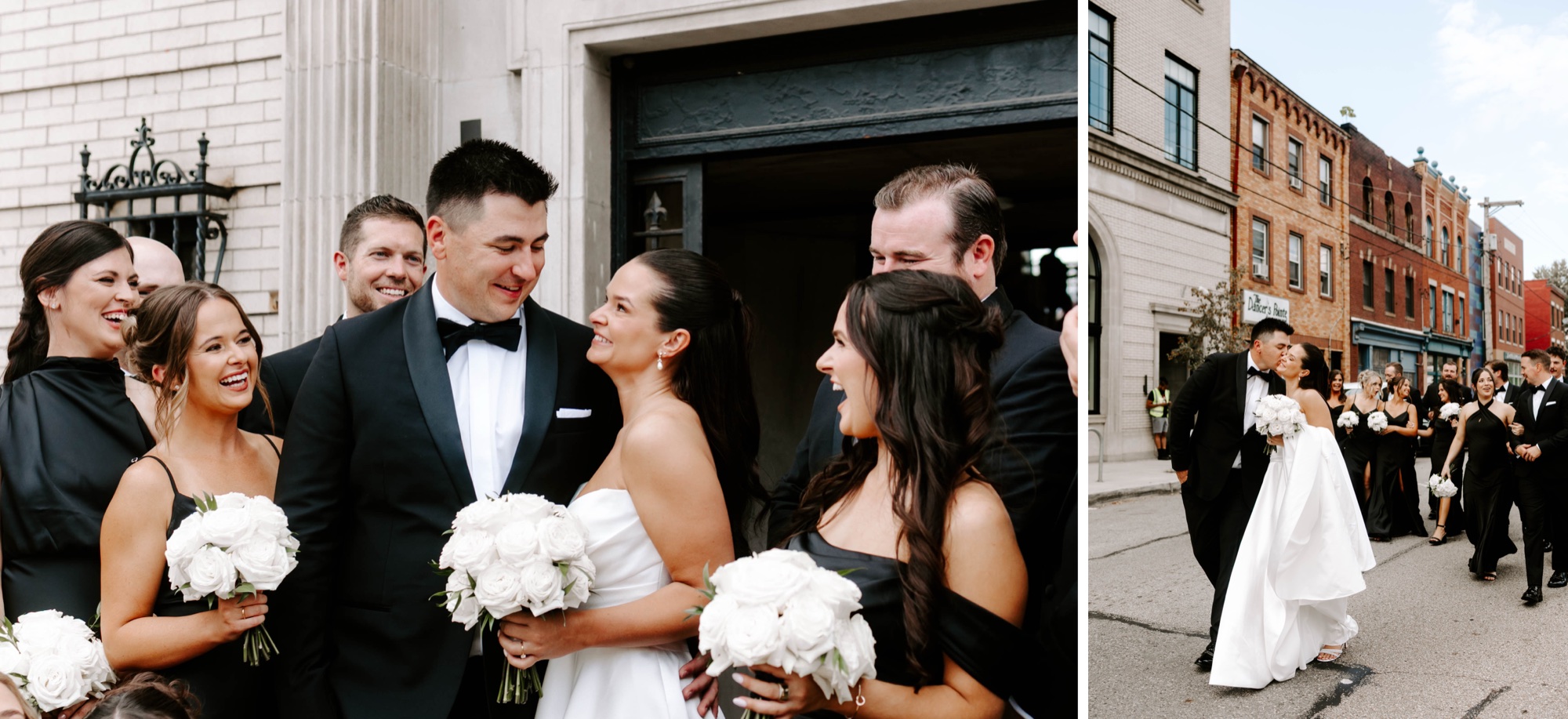 black and white wedding; modern classic wedding; wedding party portraits