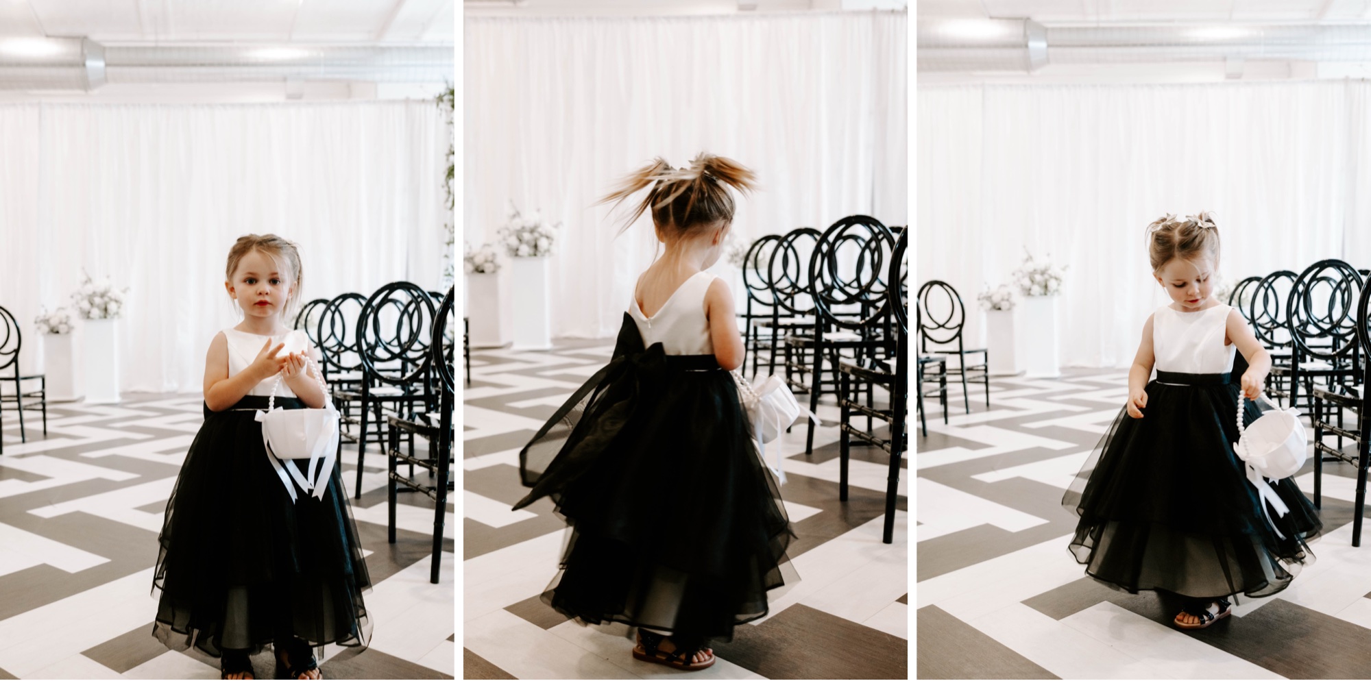 black and white flower girl dress