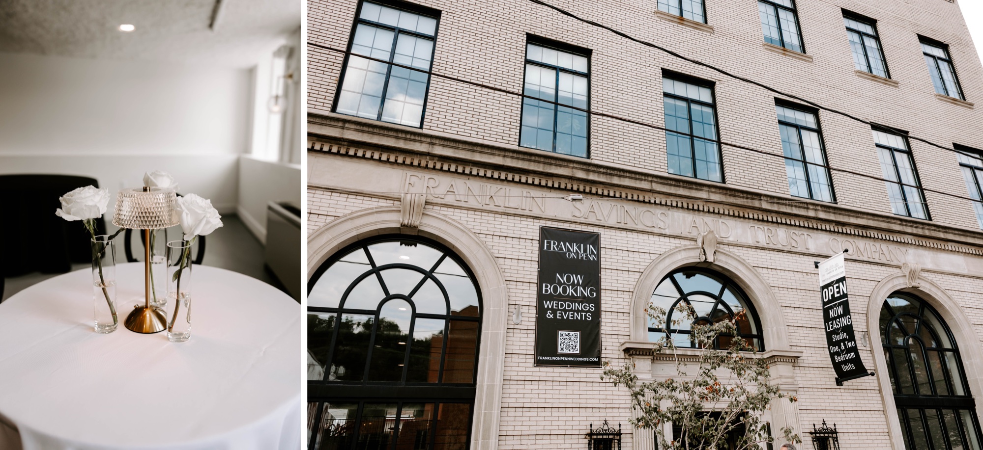 modern classic black and white wedding at the Franklin on Penn wedding and event venue in Pittsburgh