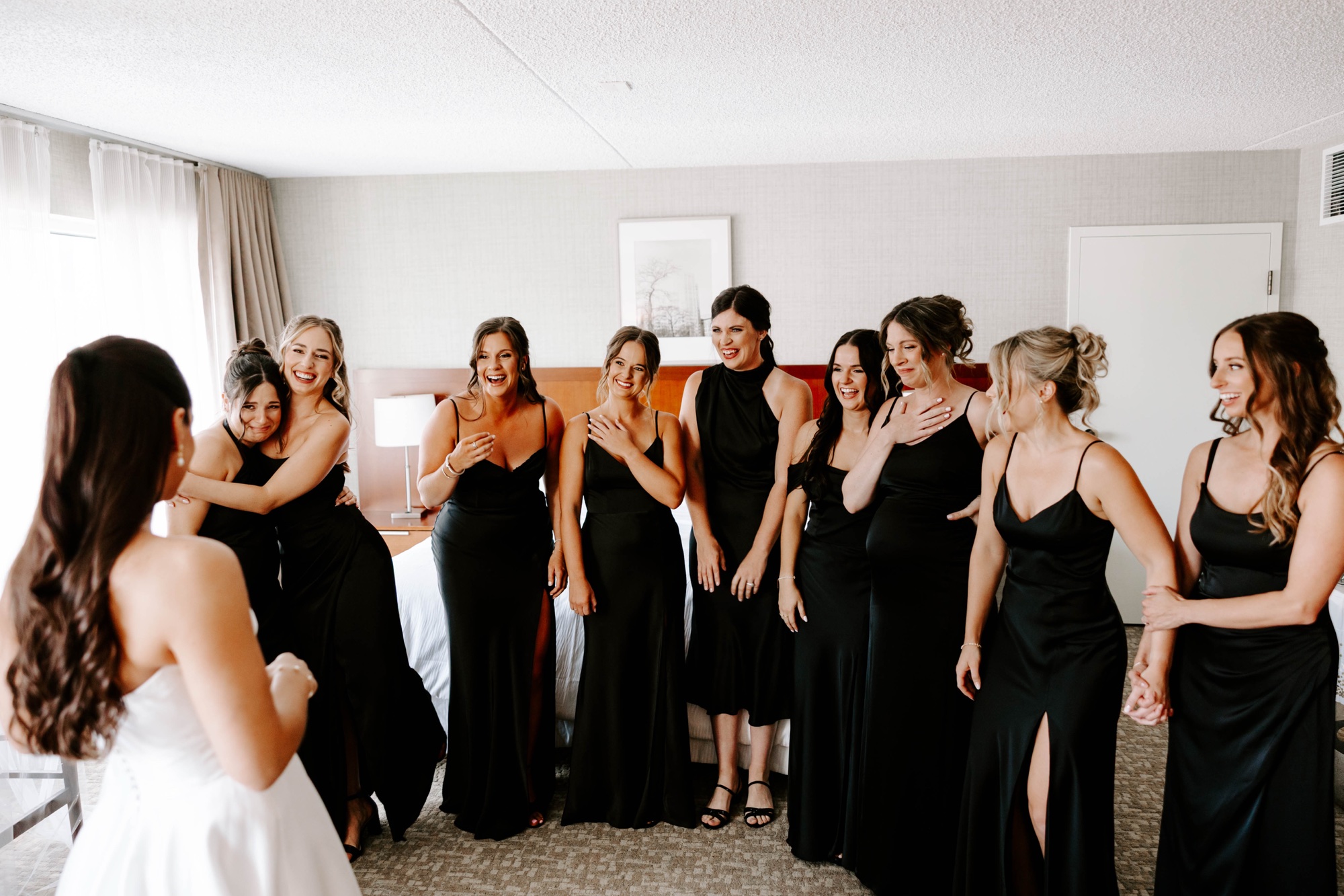 first look with bridesmaids