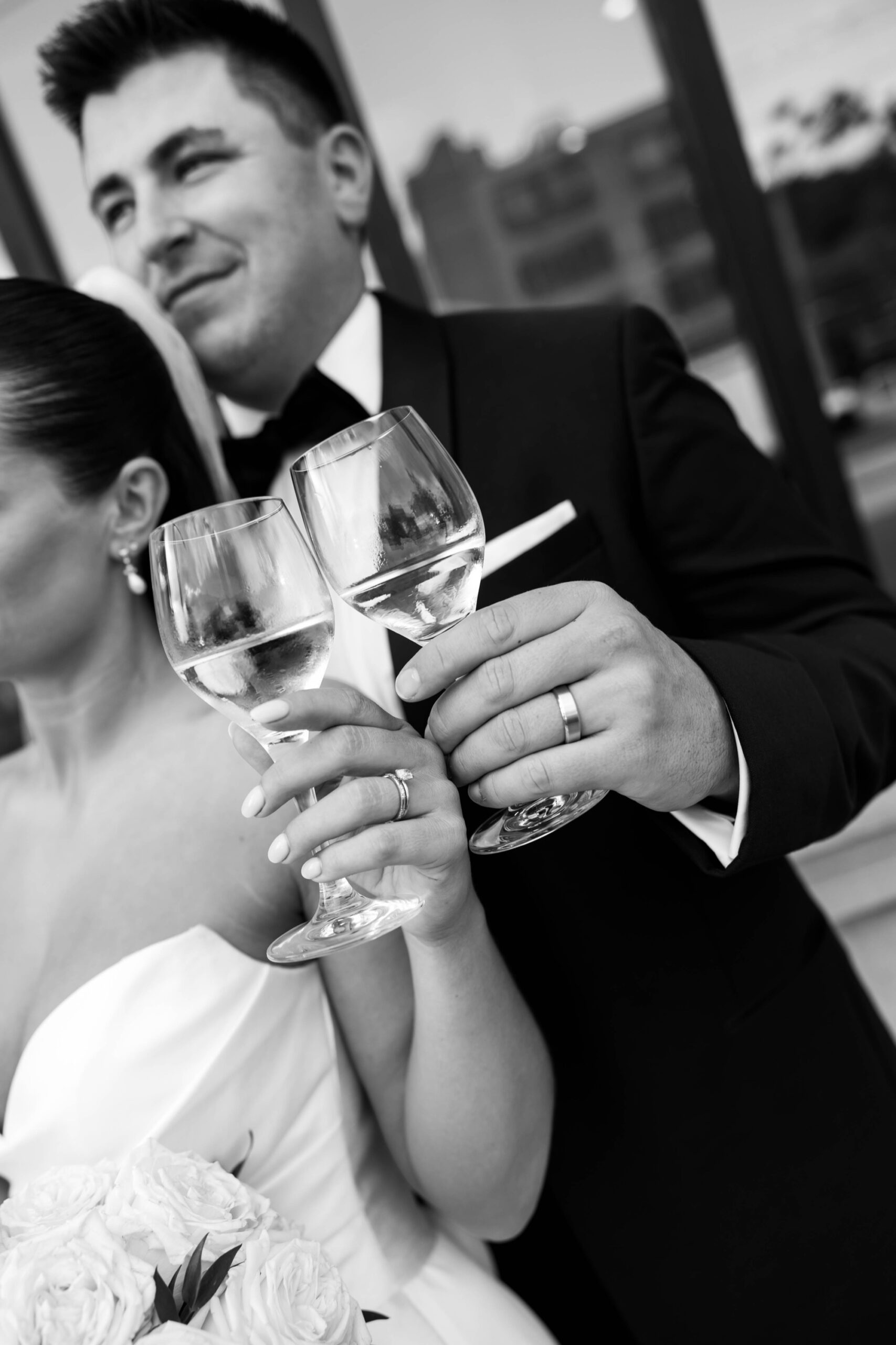 couples wedding photography with toast