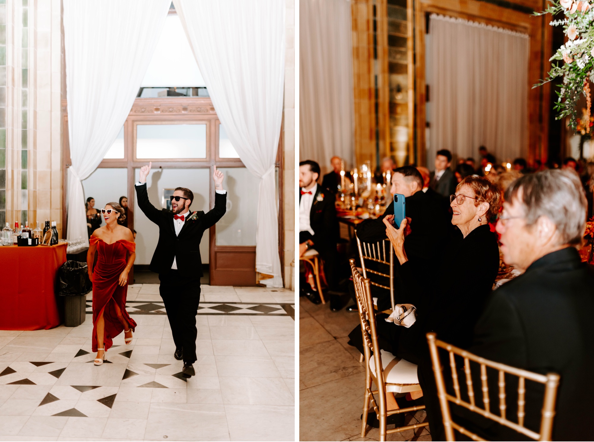 funny wedding reception entrances; wedding party introductions