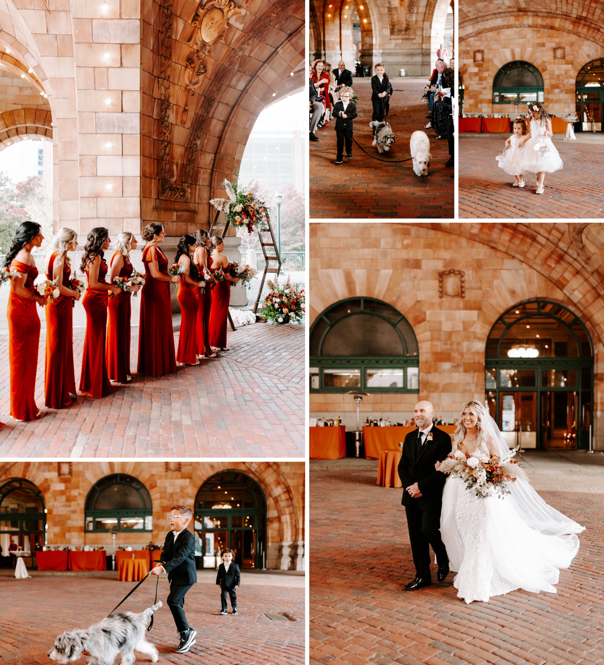 outdoor fall wedding ceremony beneath the dome at the Pennsylvanian; wedding ceremony at The Rotunda, Pittsburgh