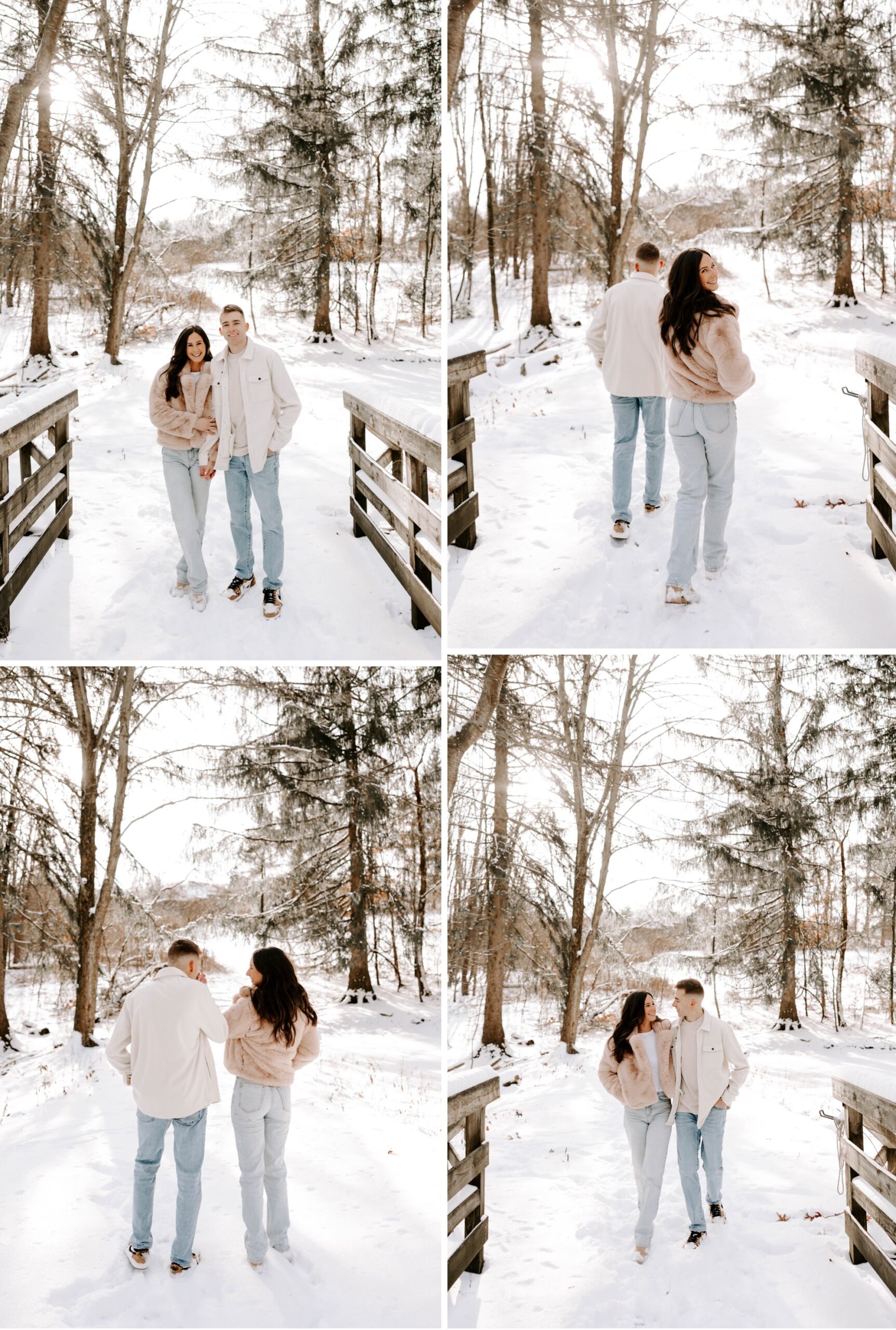 cropped faux fur coat for winter engagement session
