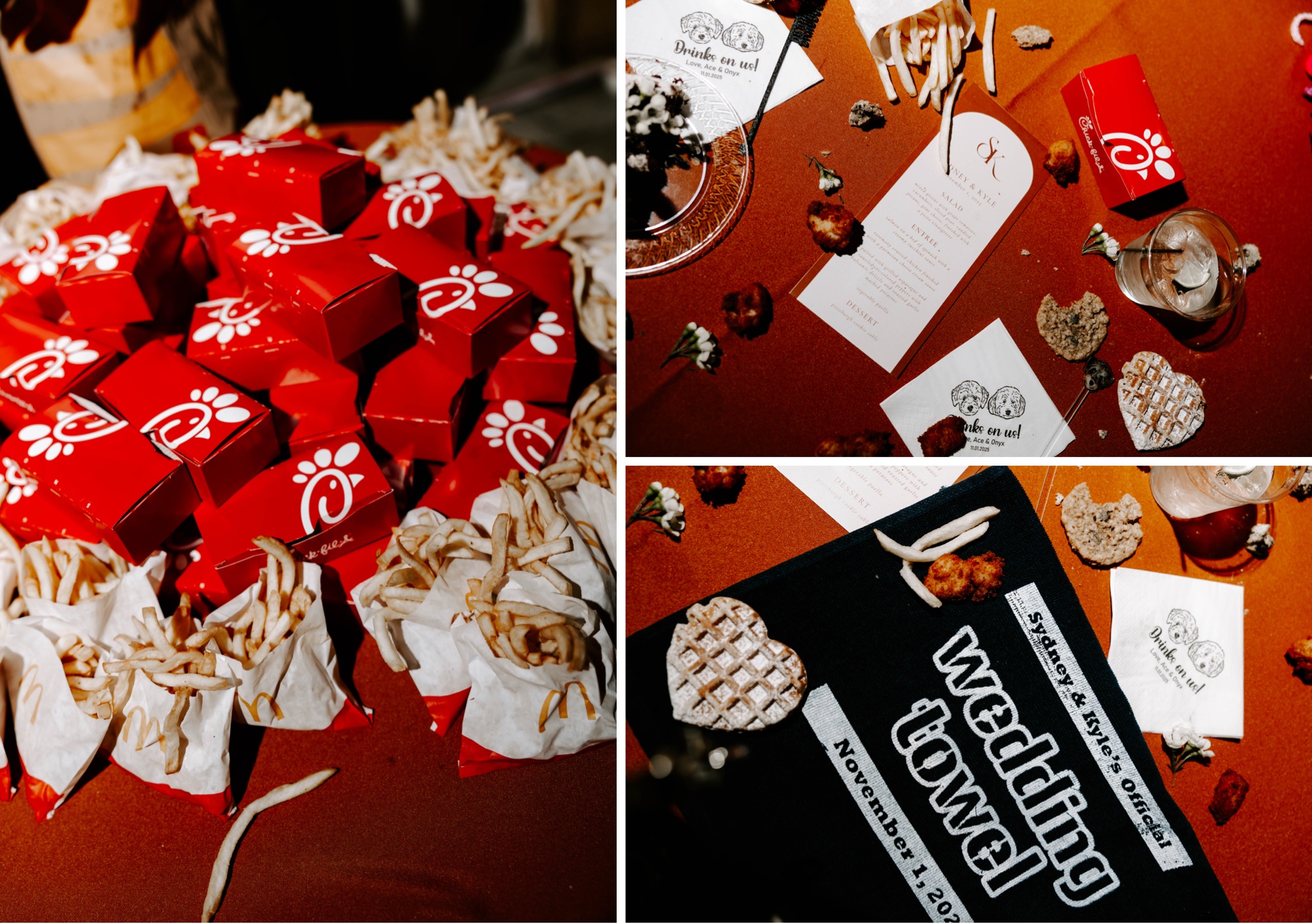 chick-fil-a nuggets for wedding; reception late-night bites; McDonald's fries for wedding reception