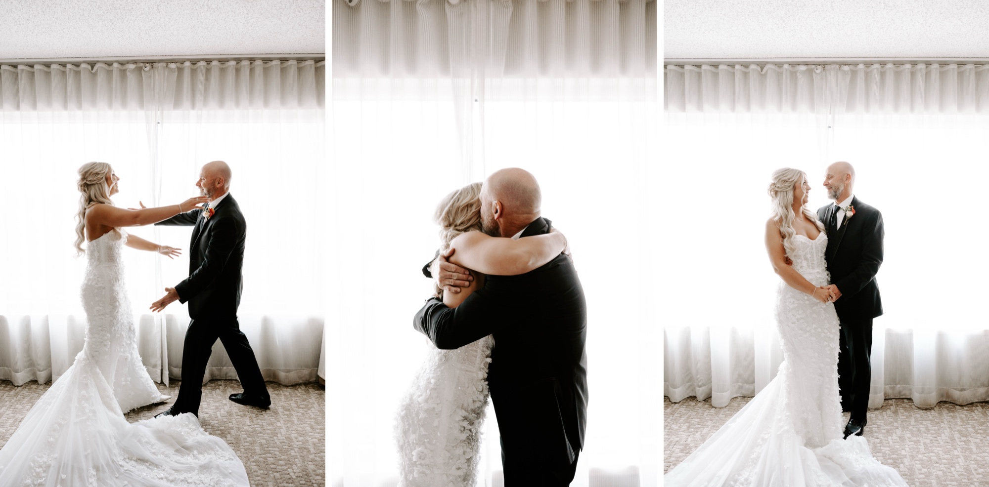 bride's first look with dad
