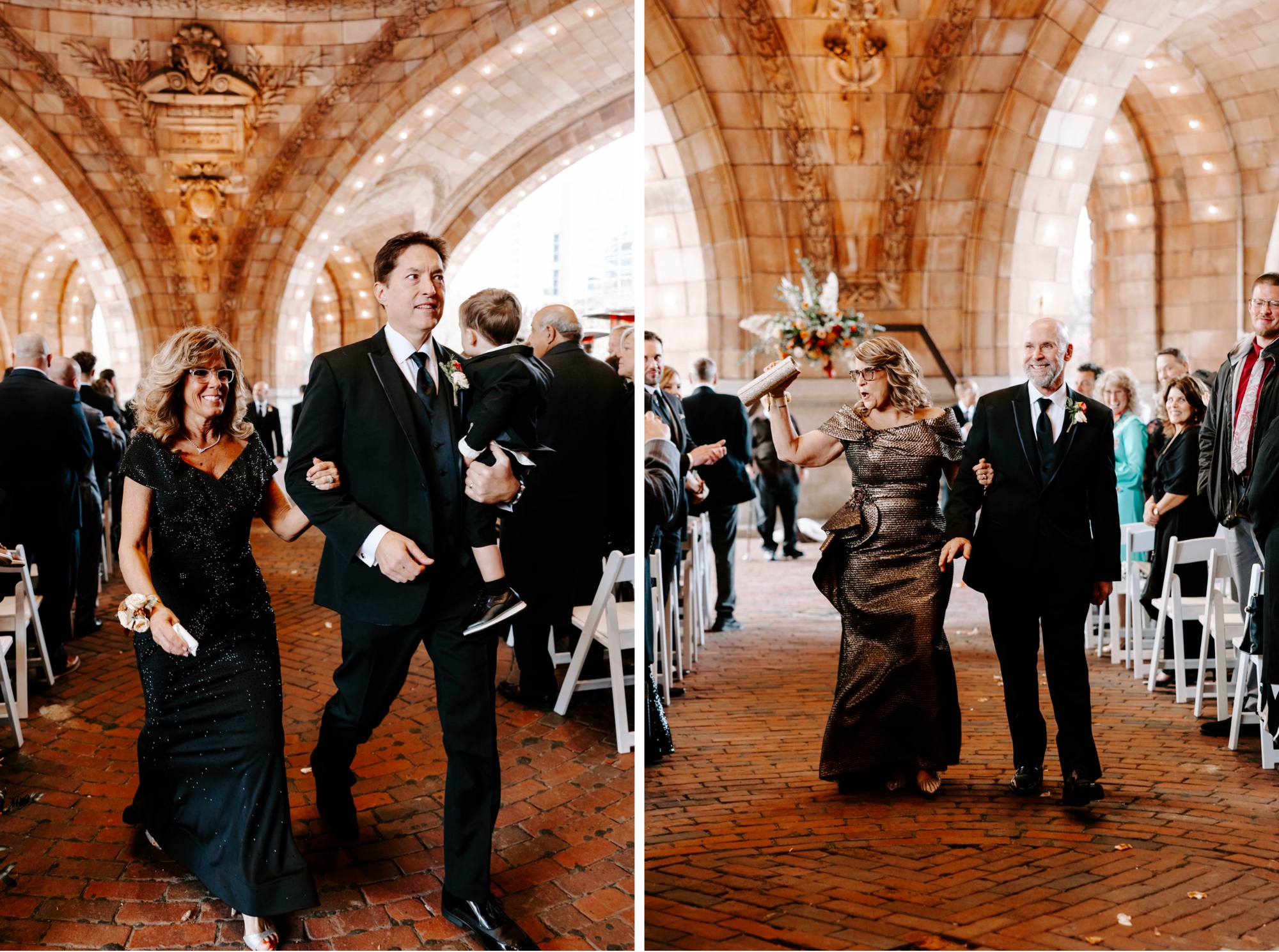 outdoor fall wedding ceremony beneath the dome at the Pennsylvanian; wedding ceremony at The Rotunda, Pittsburgh