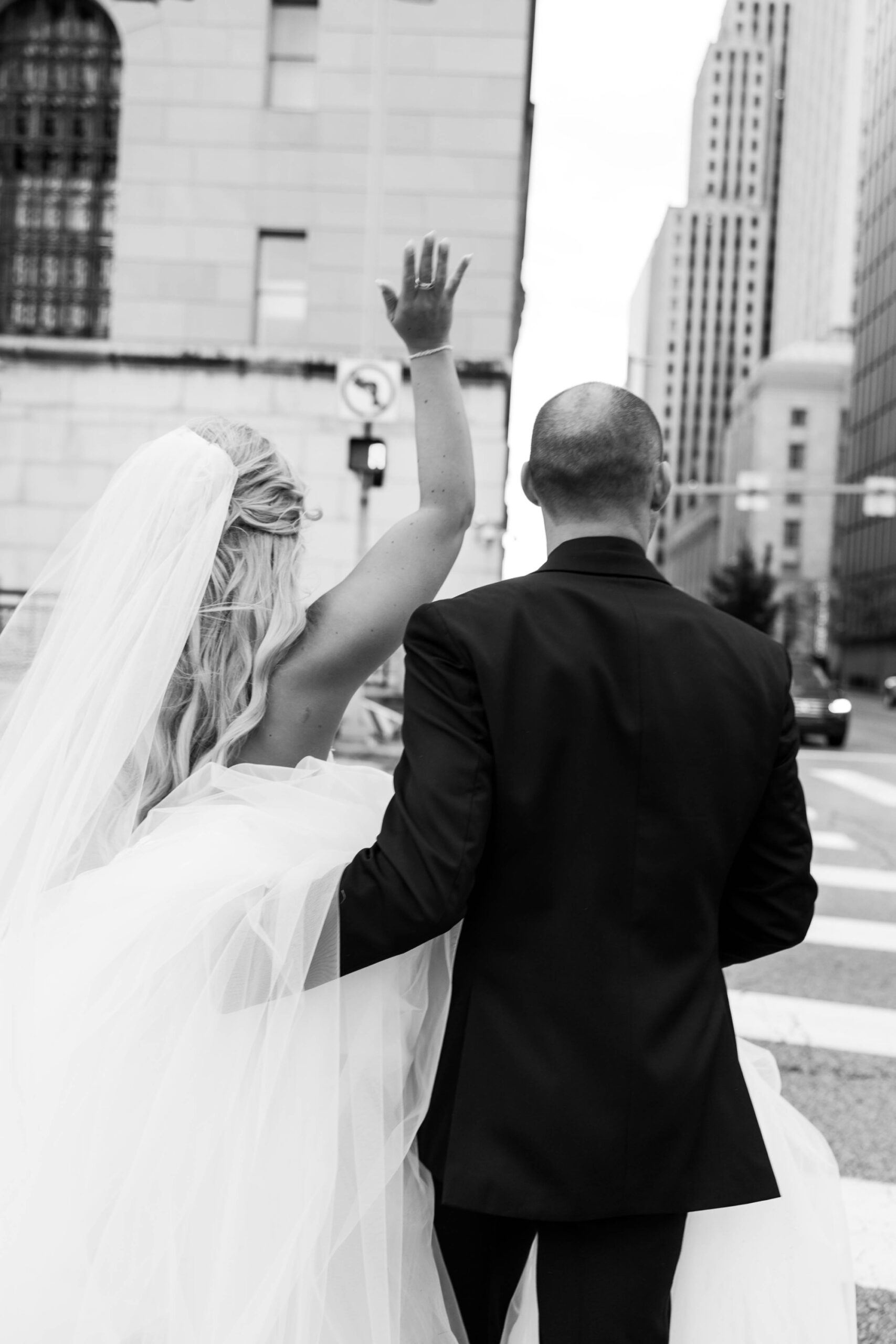 downtown pittsburgh wedding portraits; how to take good crosswalk pictures