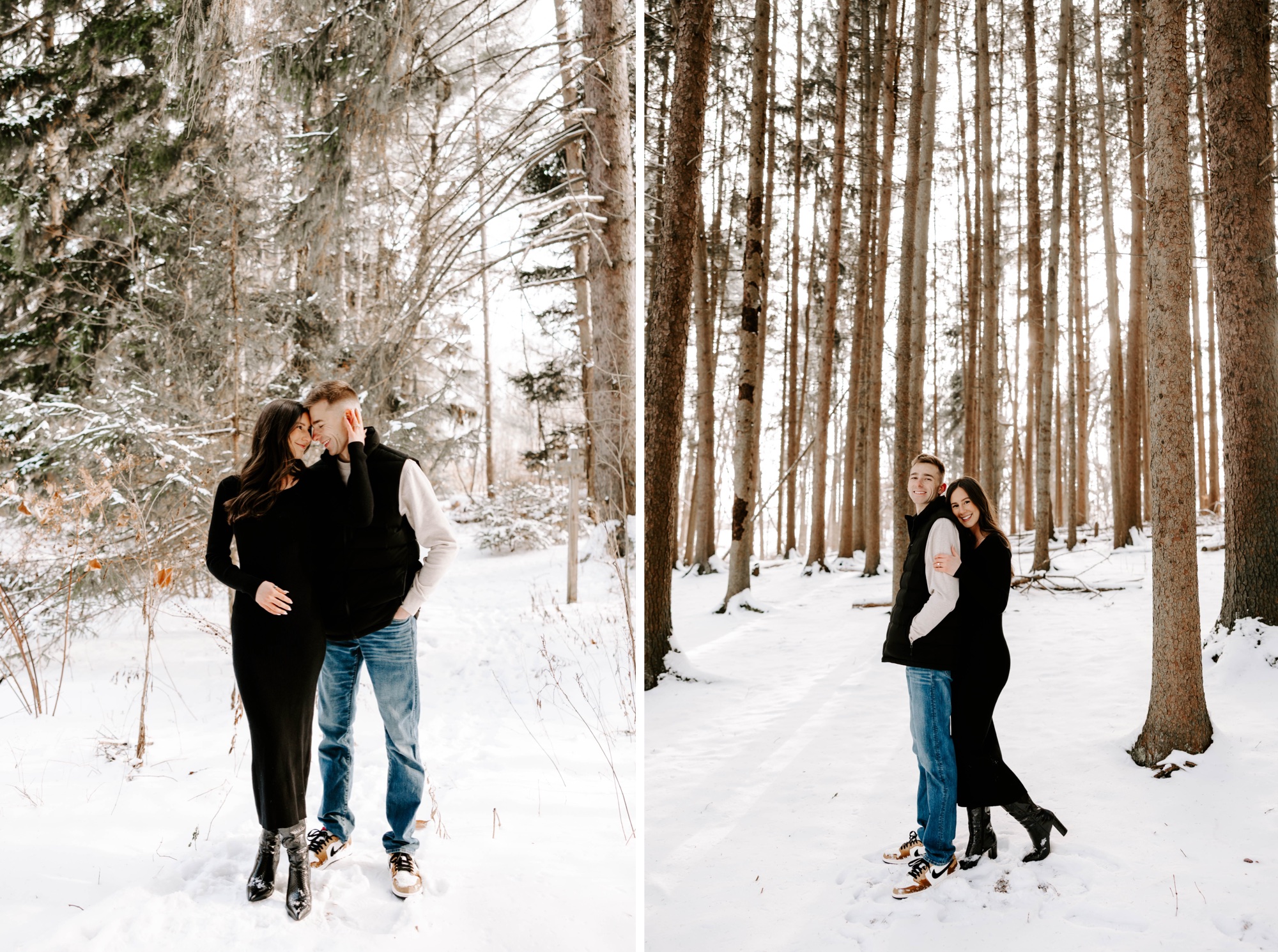 outfit ideas for snowy engagement photos 