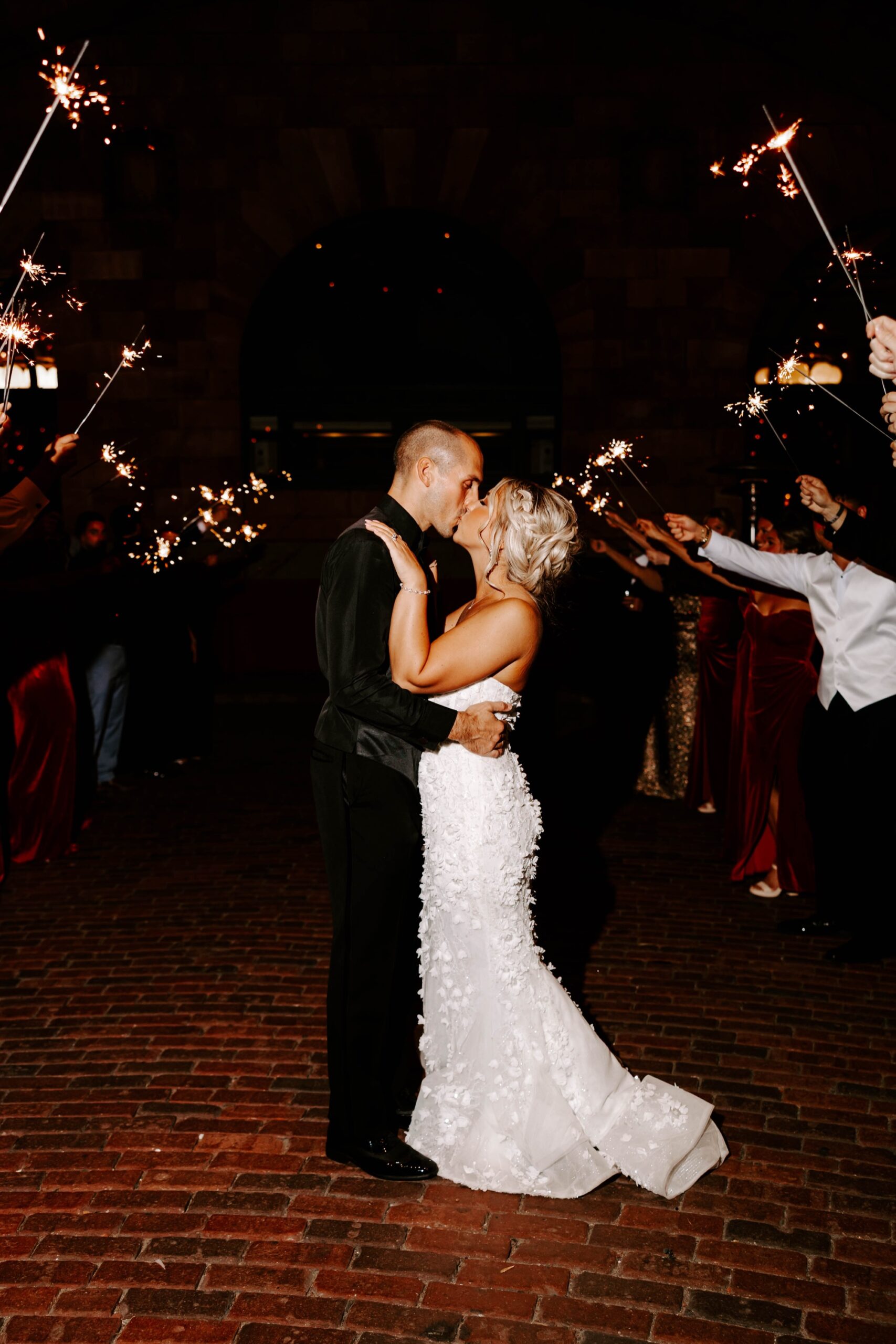 wedding reception newlywed exit with sparklers
