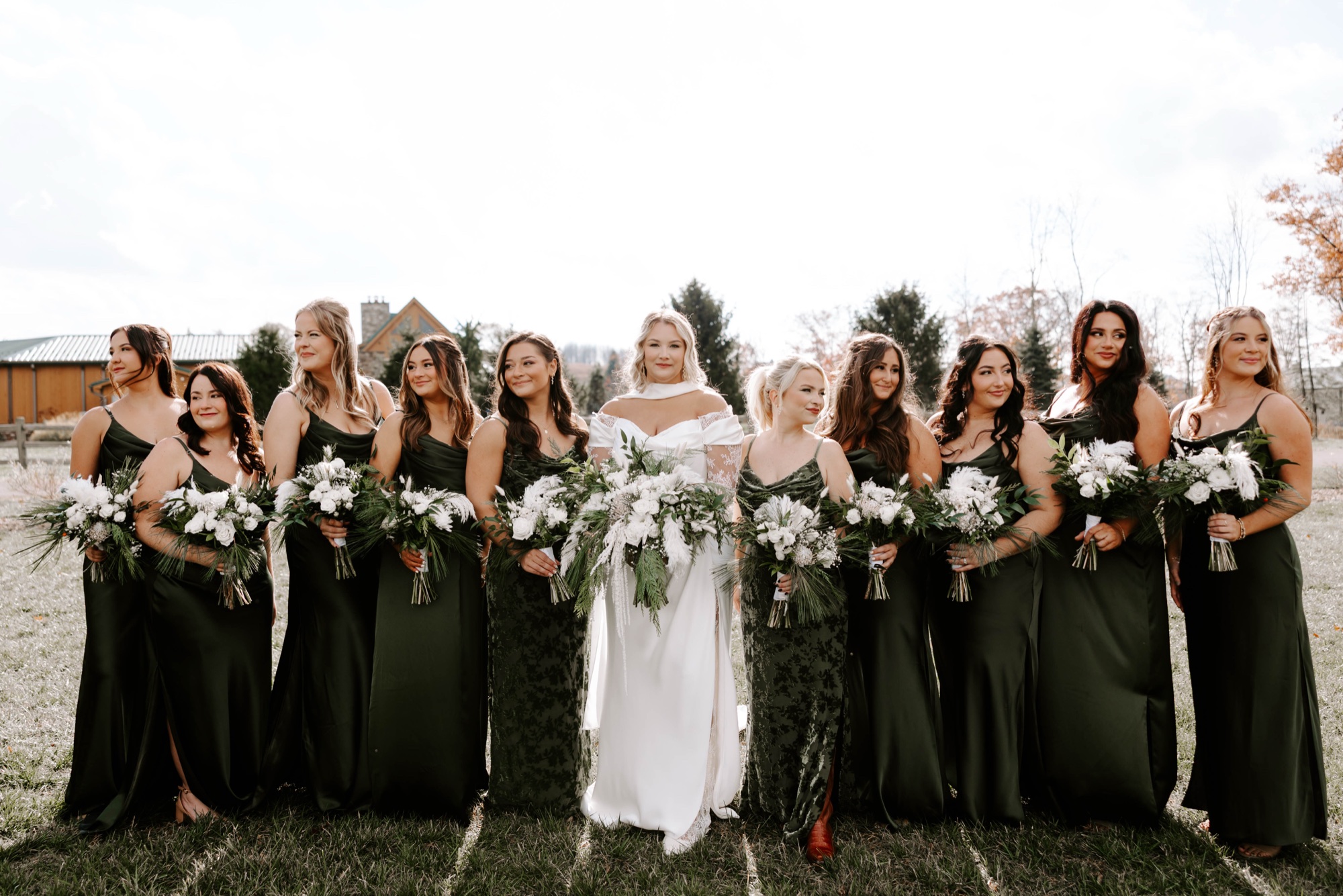 bridal gown and bridesmaid dresses for winter wedding