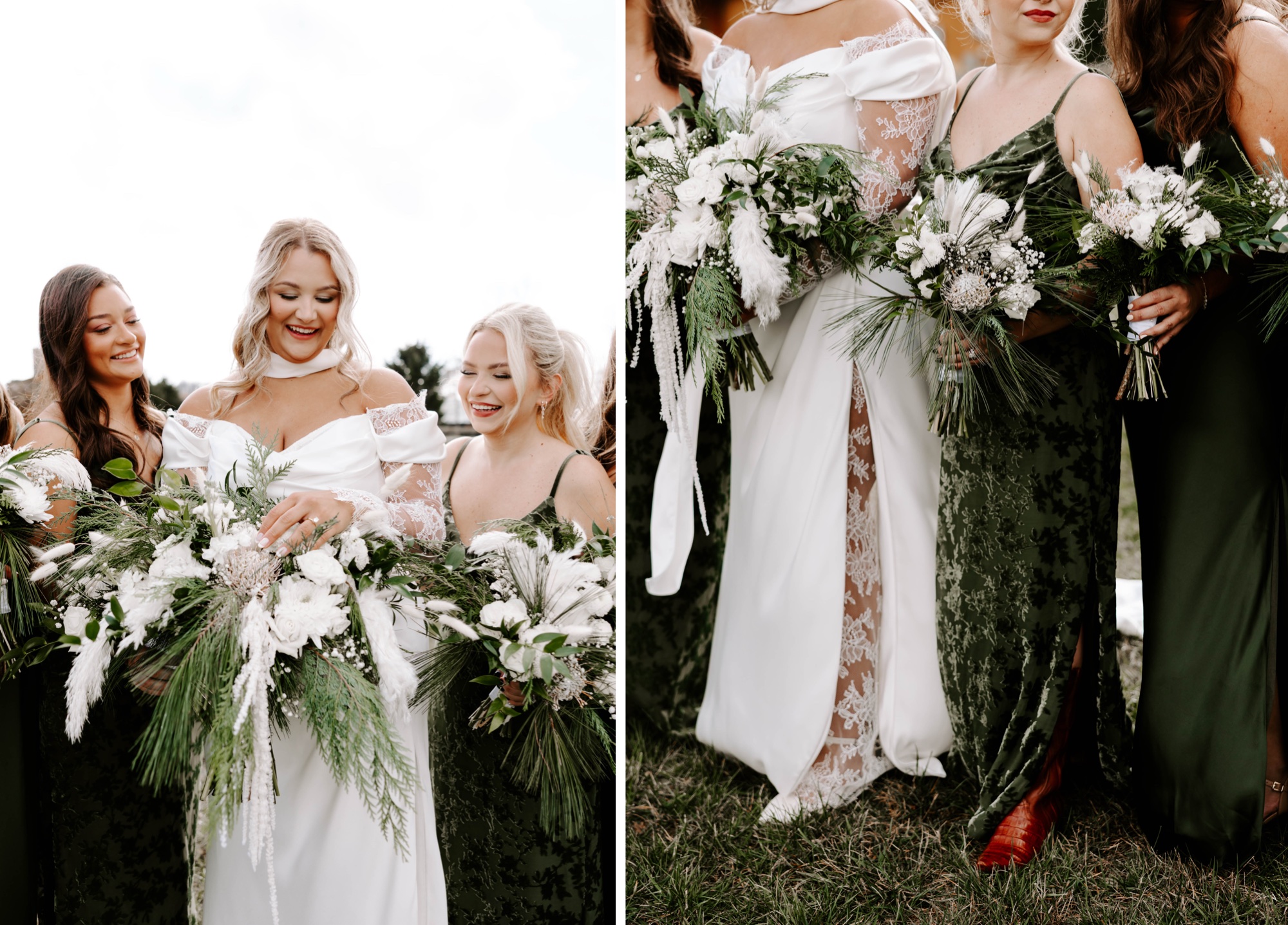 bridal gown and bridesmaid dresses for winter wedding