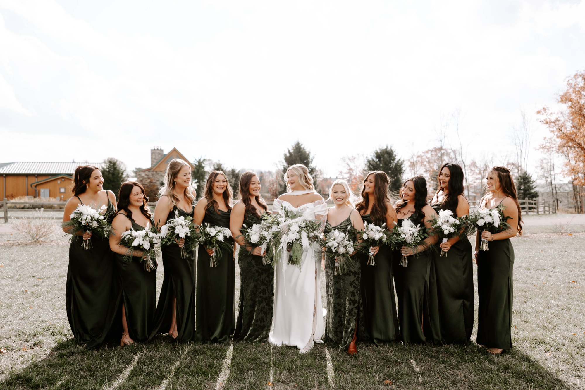 bridal gown and bridesmaid dresses for winter wedding