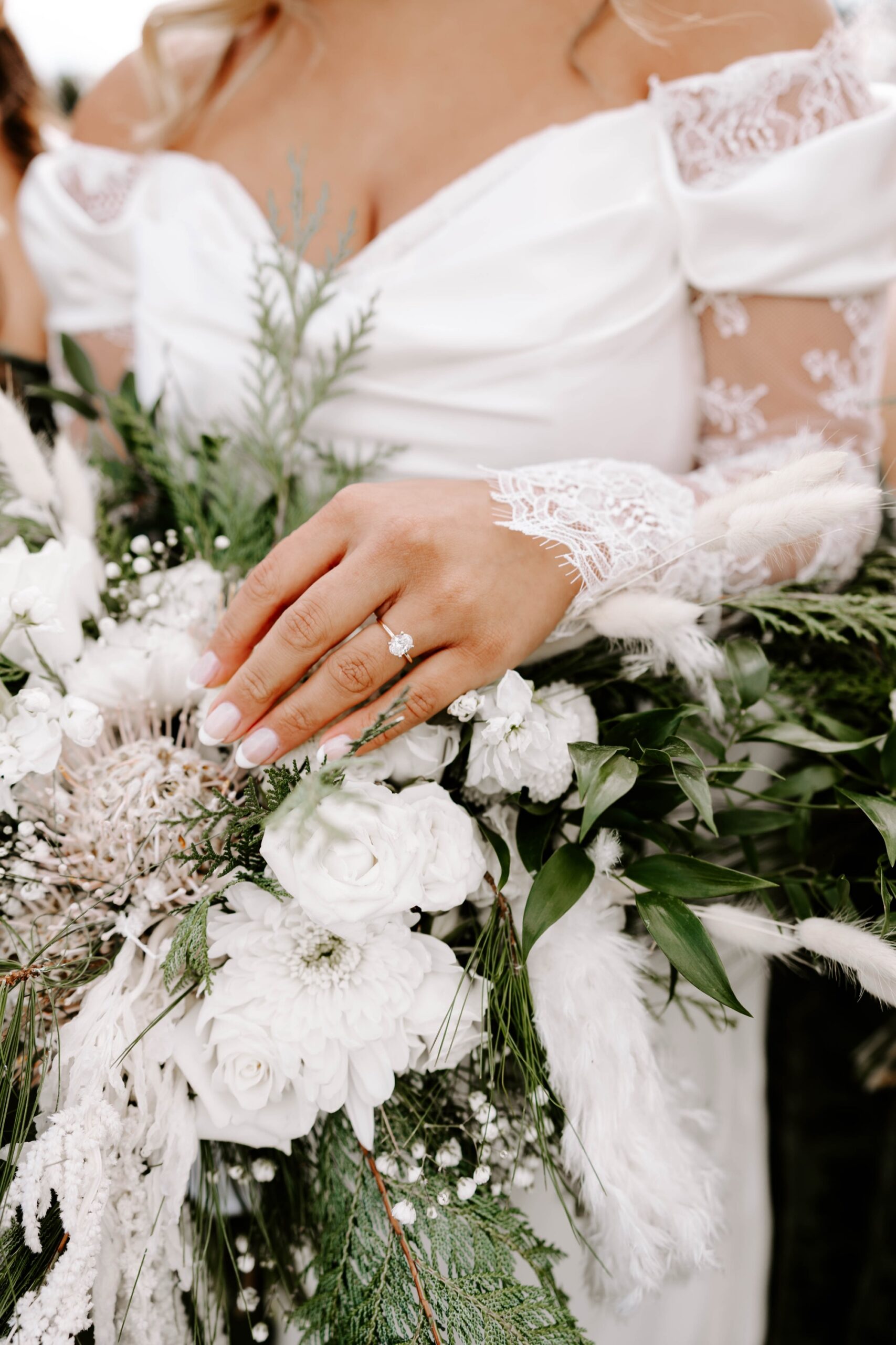 bridal gown and bridesmaid dresses for winter wedding