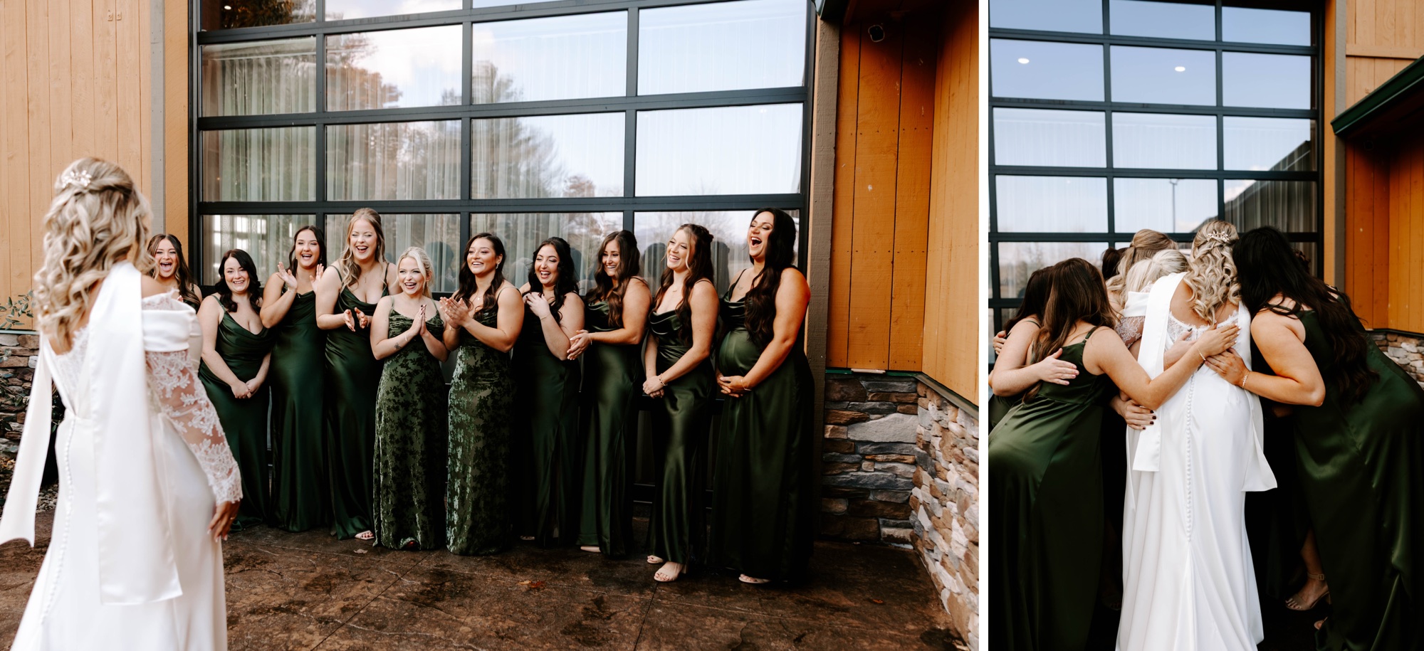 first look with bridesmaids