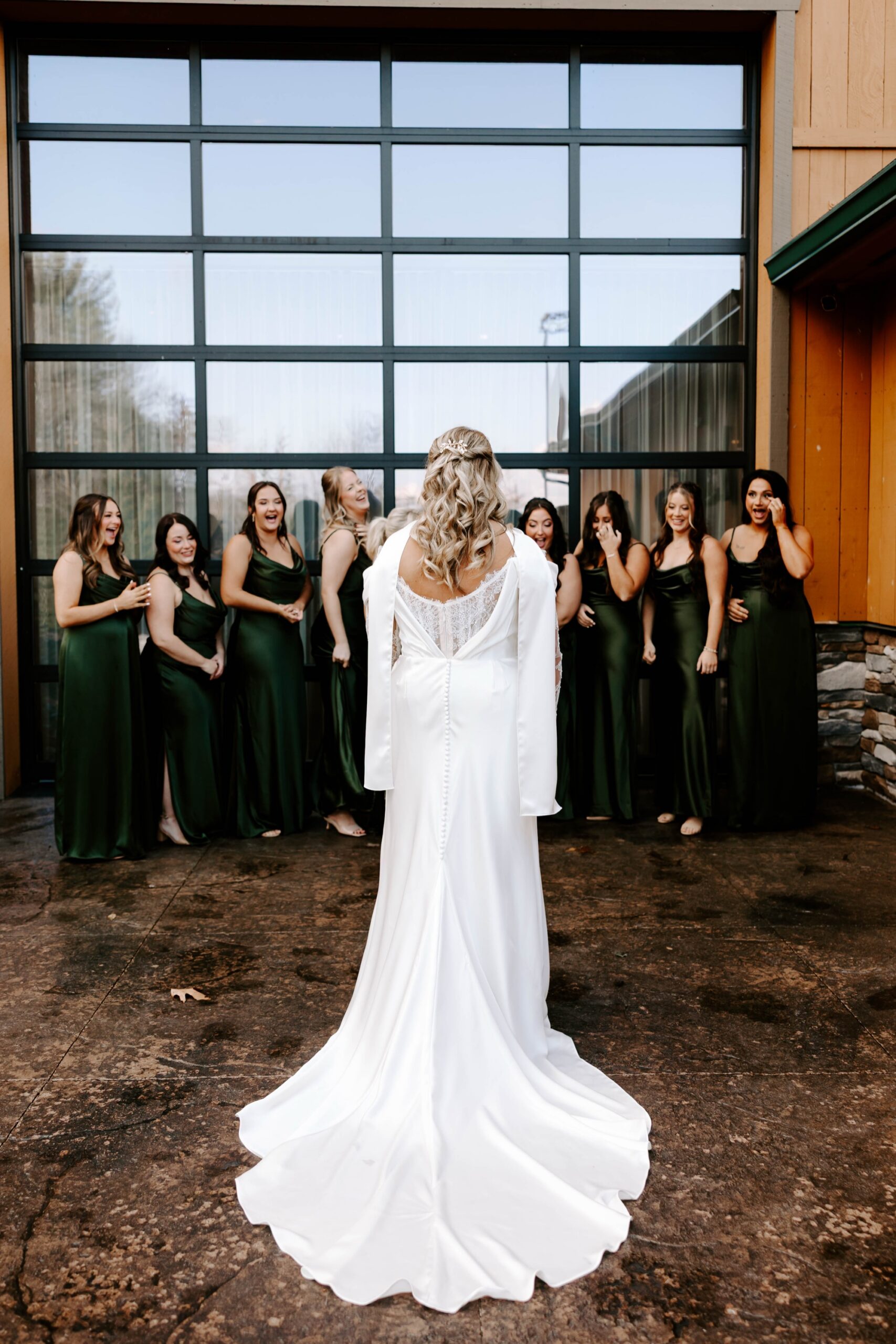 first look with bridesmaids