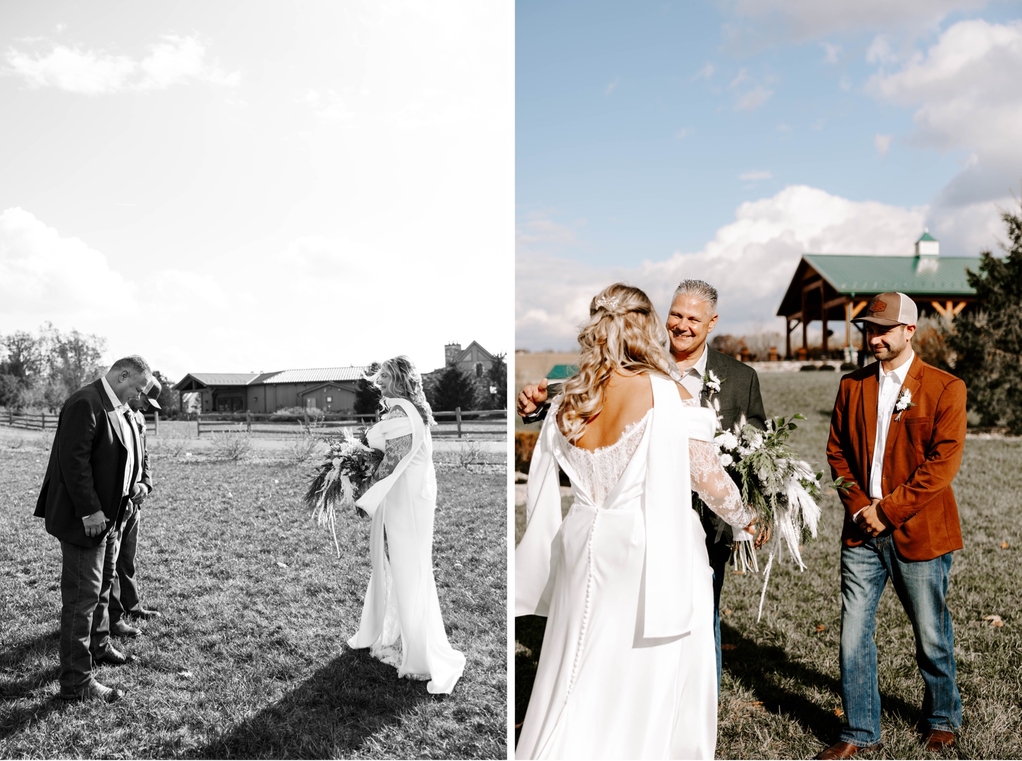 bride's first look with dad and brother