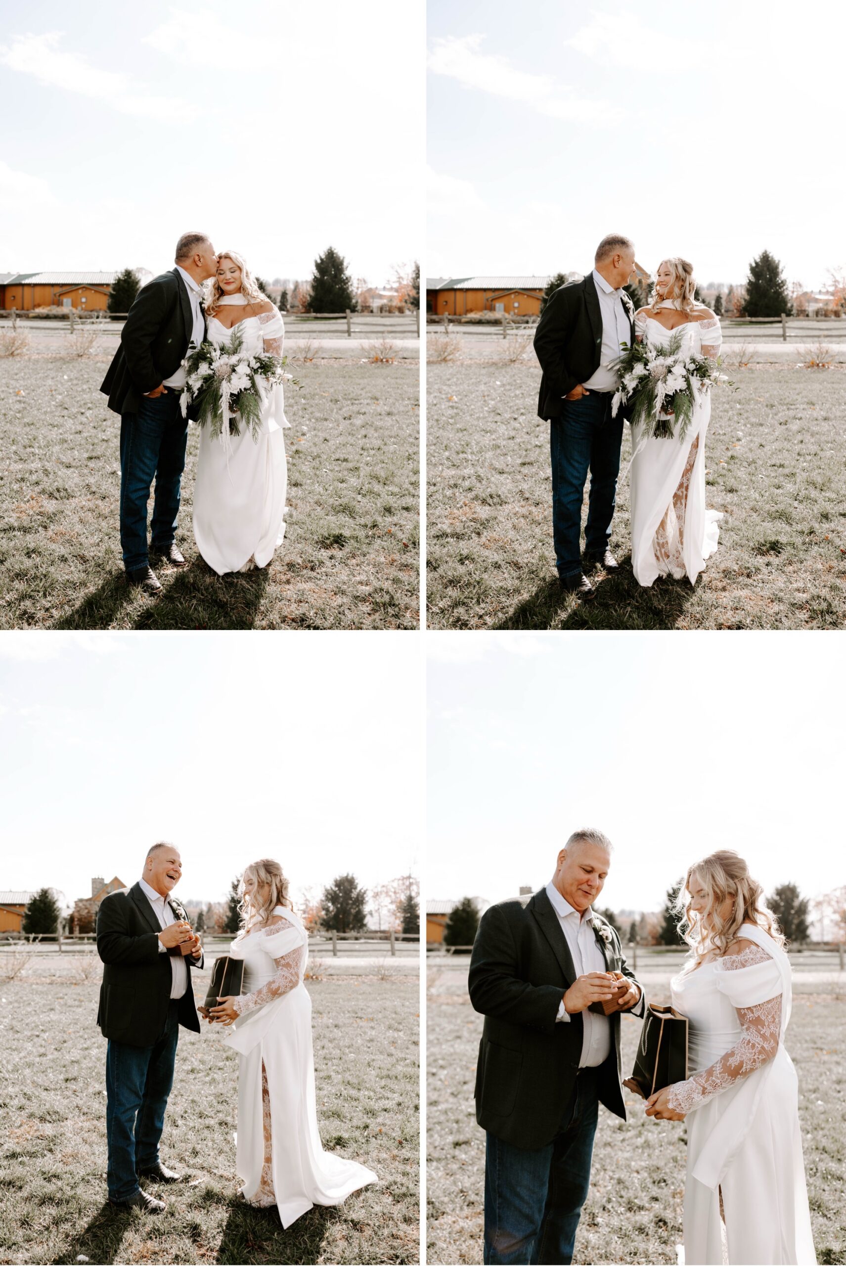 bride's first look with dad and brother