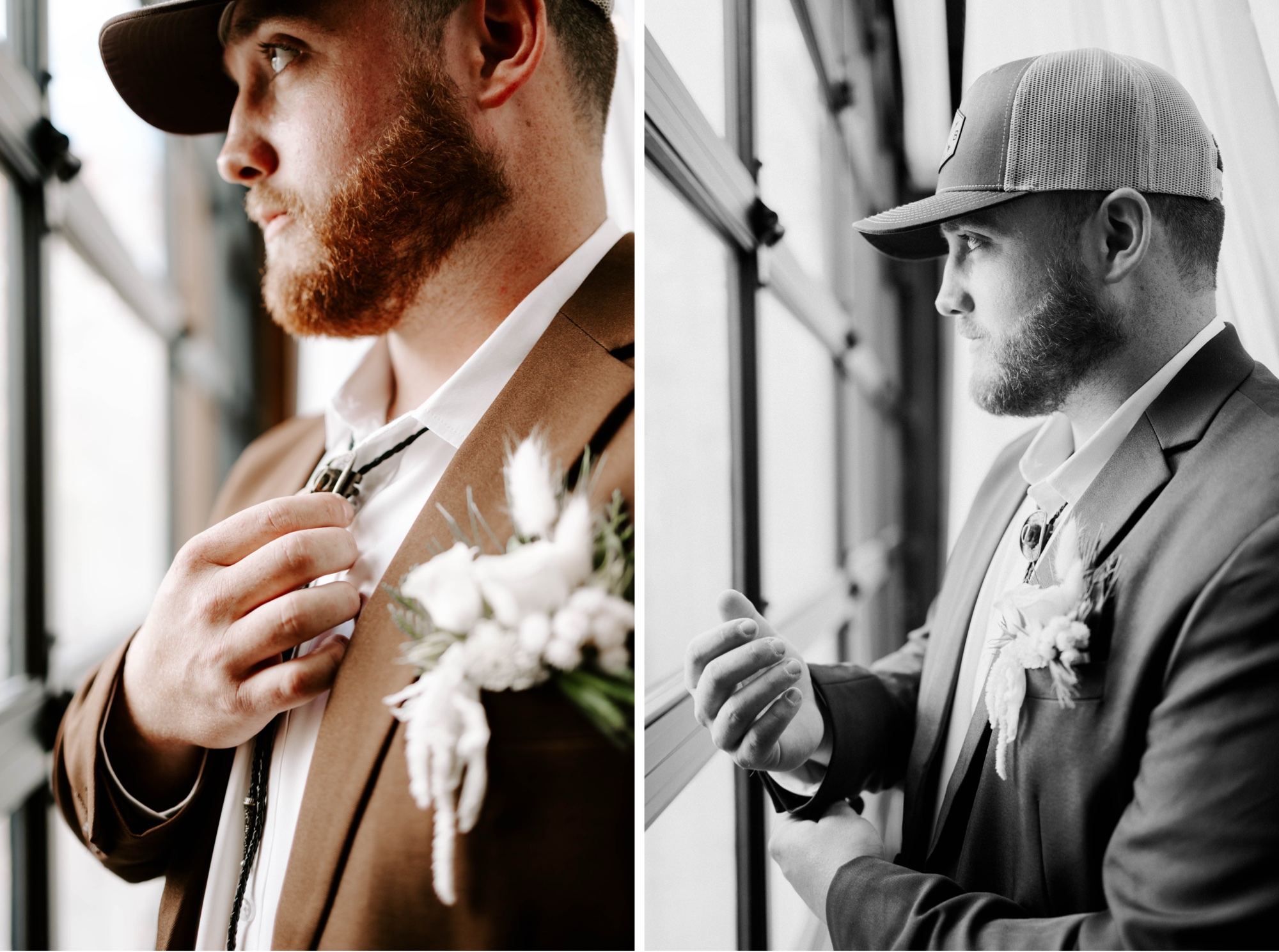 Western wear for grooms; belt buckle and bolo tie for groom