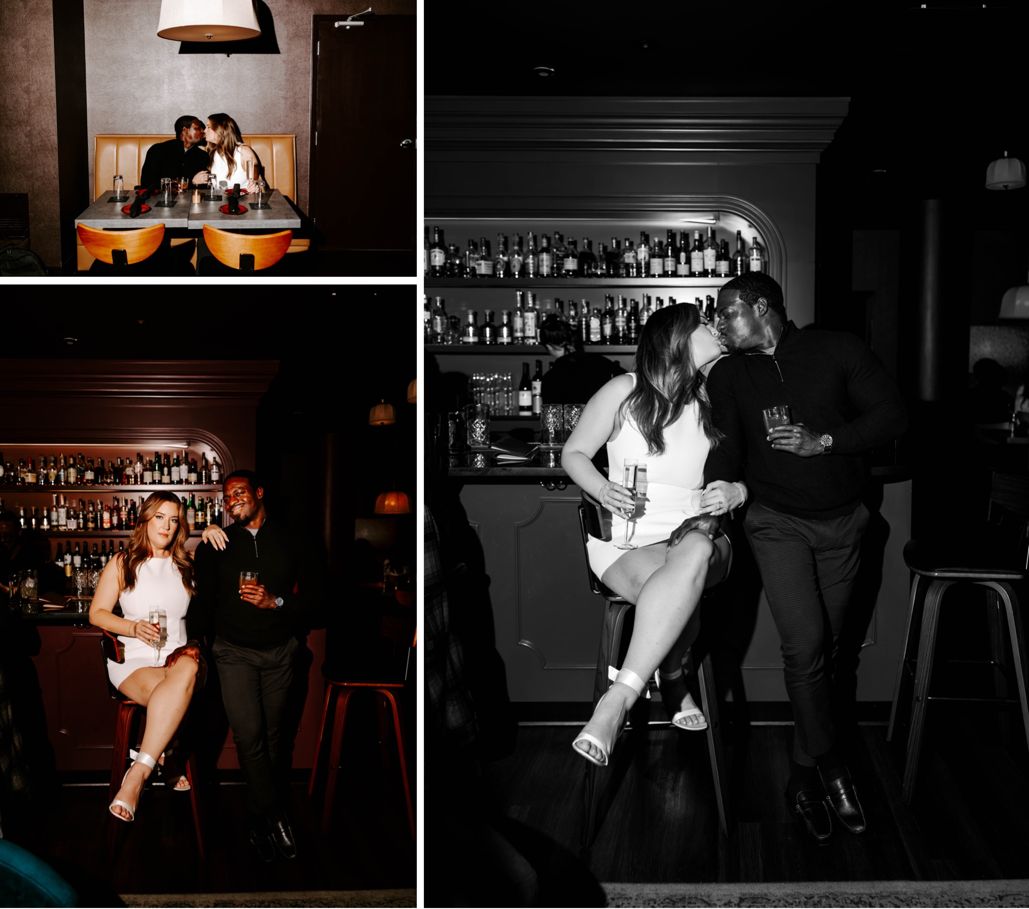 editorial, romantic engagement photos at Whisper Cocktail Bar Pittsburgh