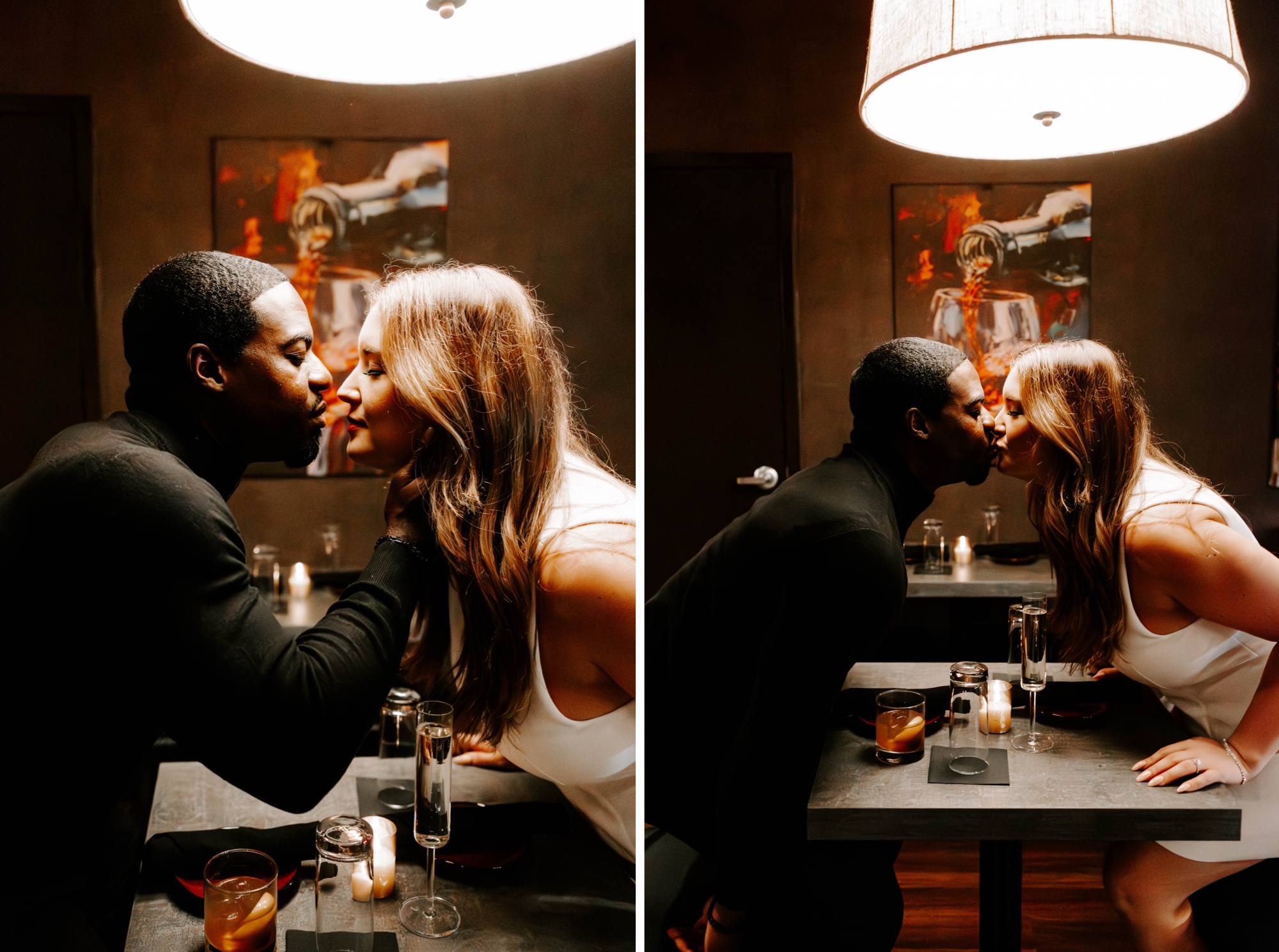 editorial, romantic engagement photos at Whisper Cocktail Bar Pittsburgh