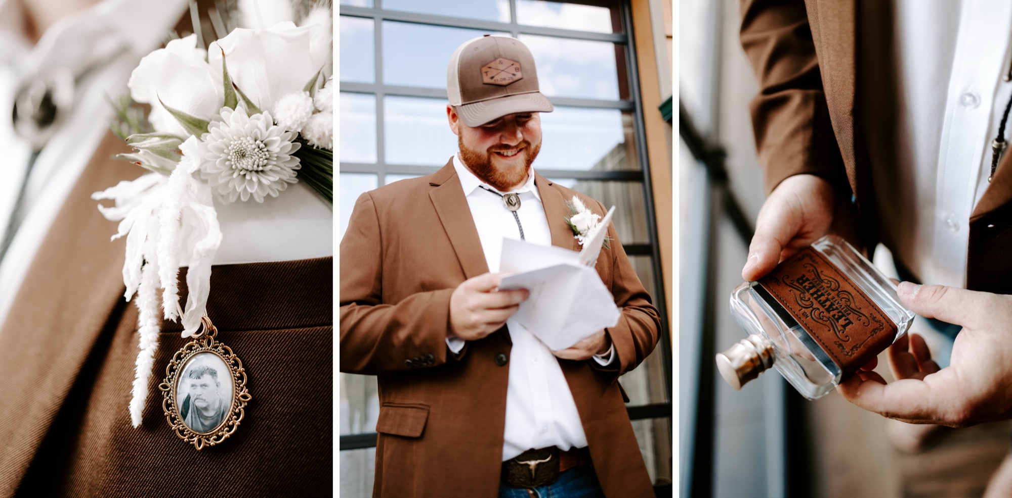 Western wear for grooms; belt buckle and bolo tie for groom