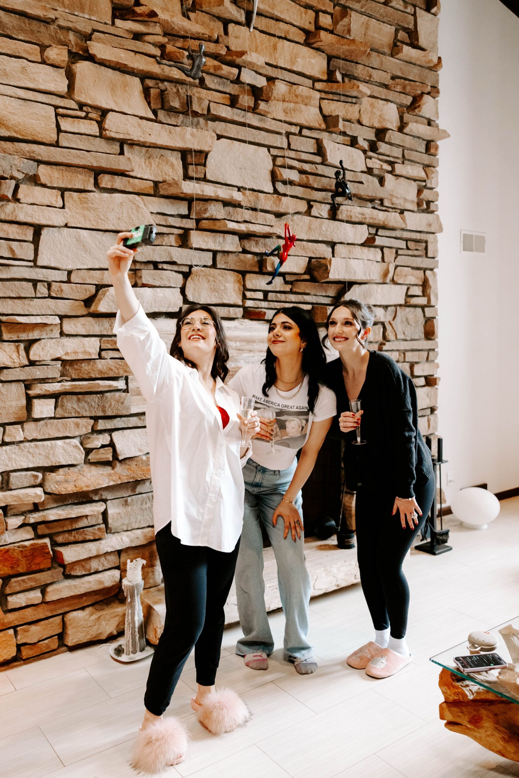 wedding party and bridesmaids getting ready on wedding day