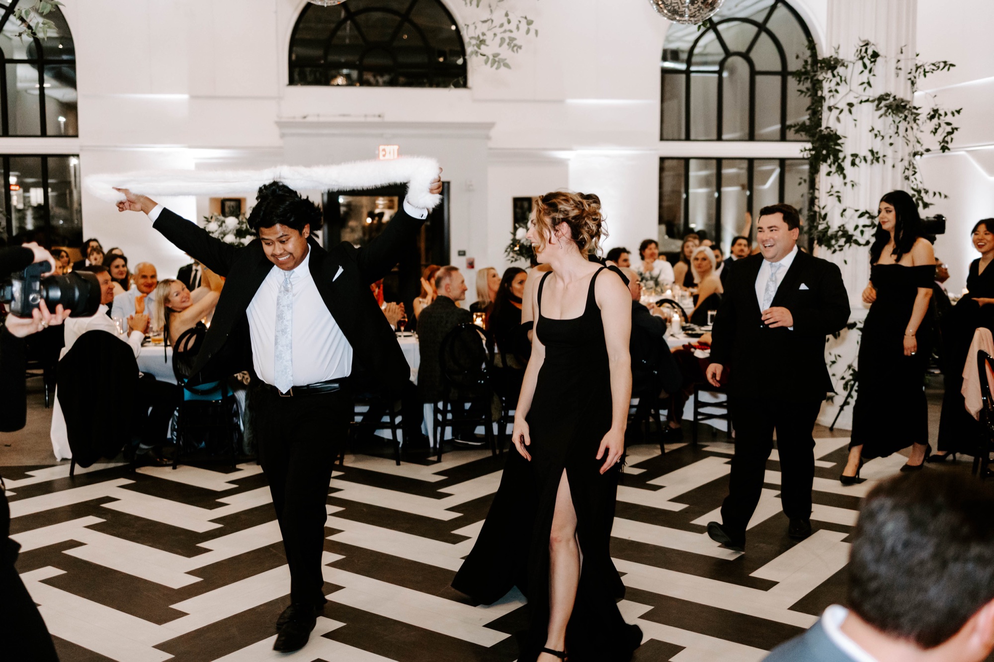 reception and dancefloor wedding photos; wedding party reception entrance ideas, funny