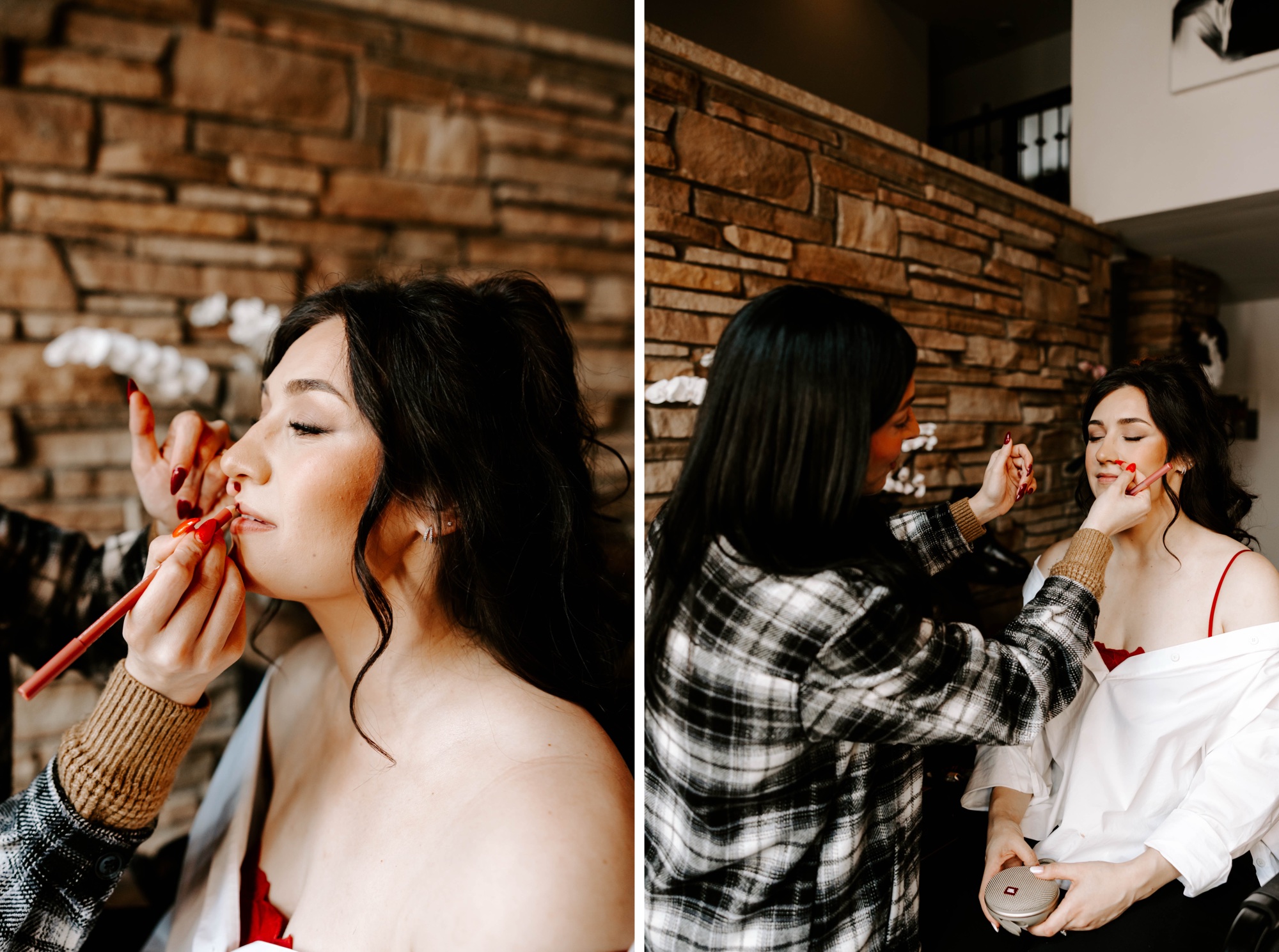 wedding party and bridesmaids getting ready on wedding day